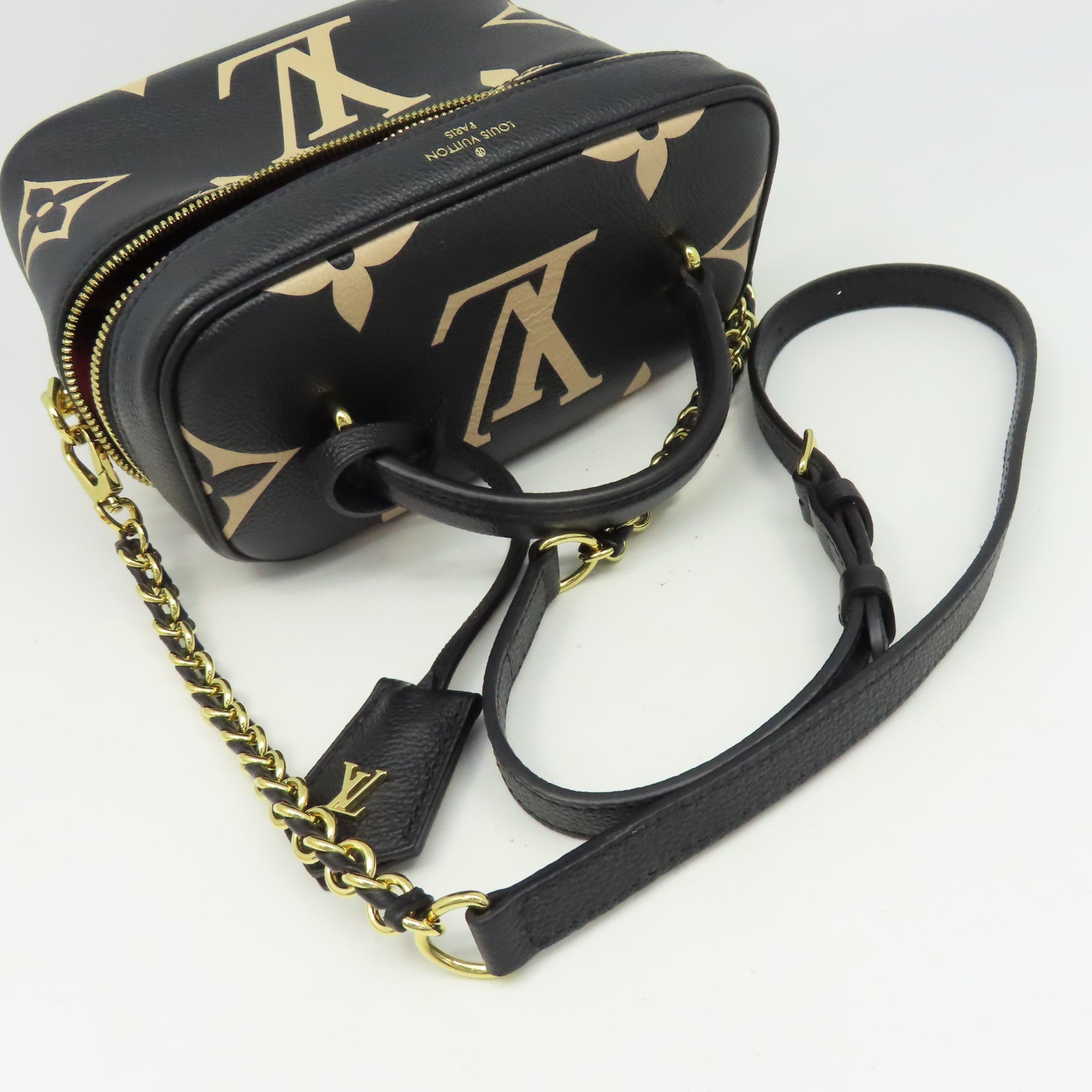 LOUIS VUITTON Monogram Empreinte Vanity PM金扣手挽肩背兩用袋黑色/米色