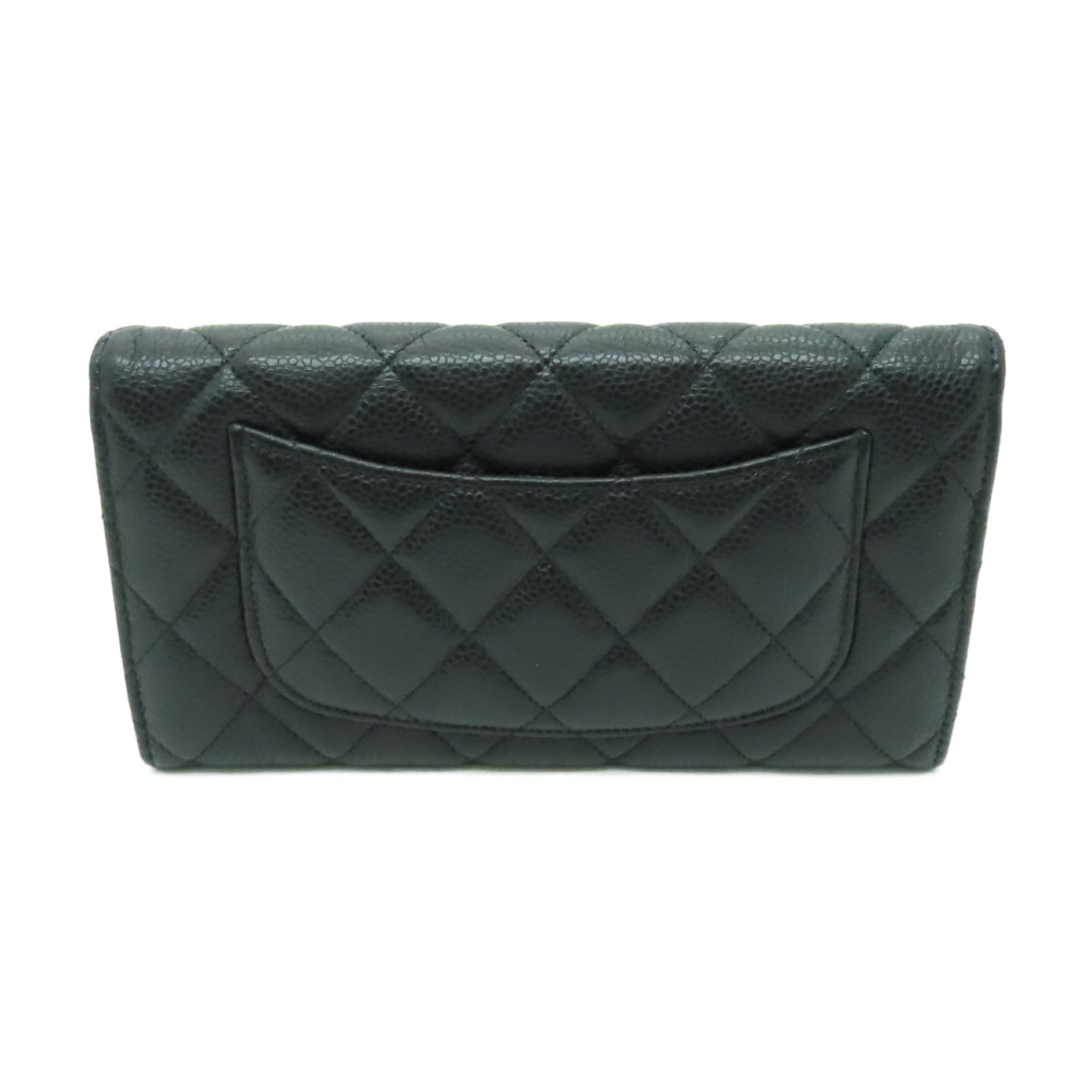 CHANEL Caviar皮革Long Wallet金扣長錢包黑色