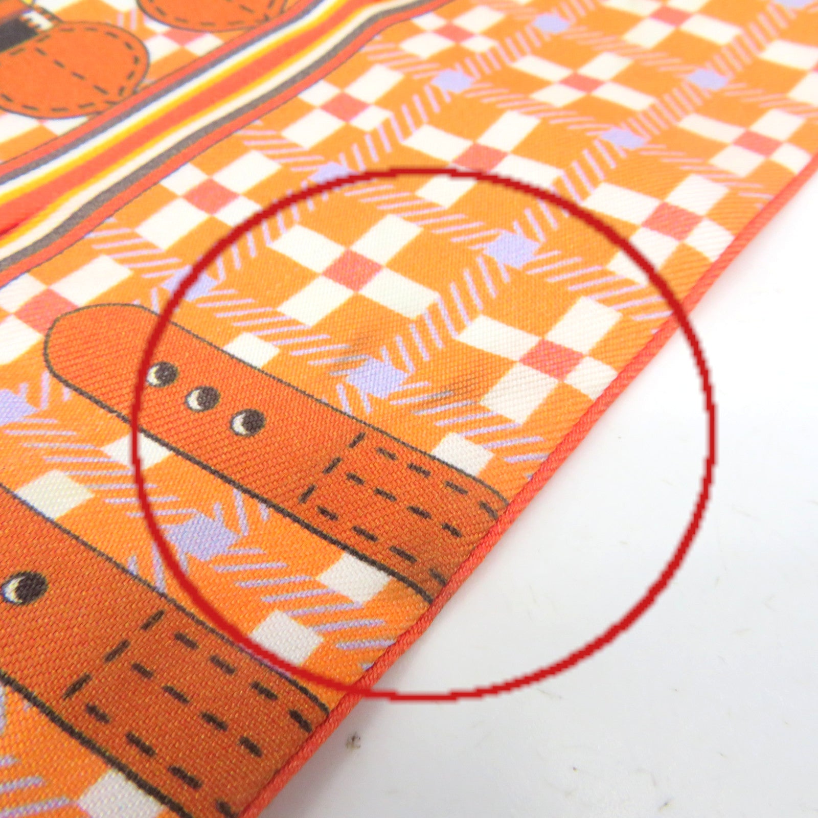 HERMES 絲質Twilly Scarf絲巾橙色/白色/彩色