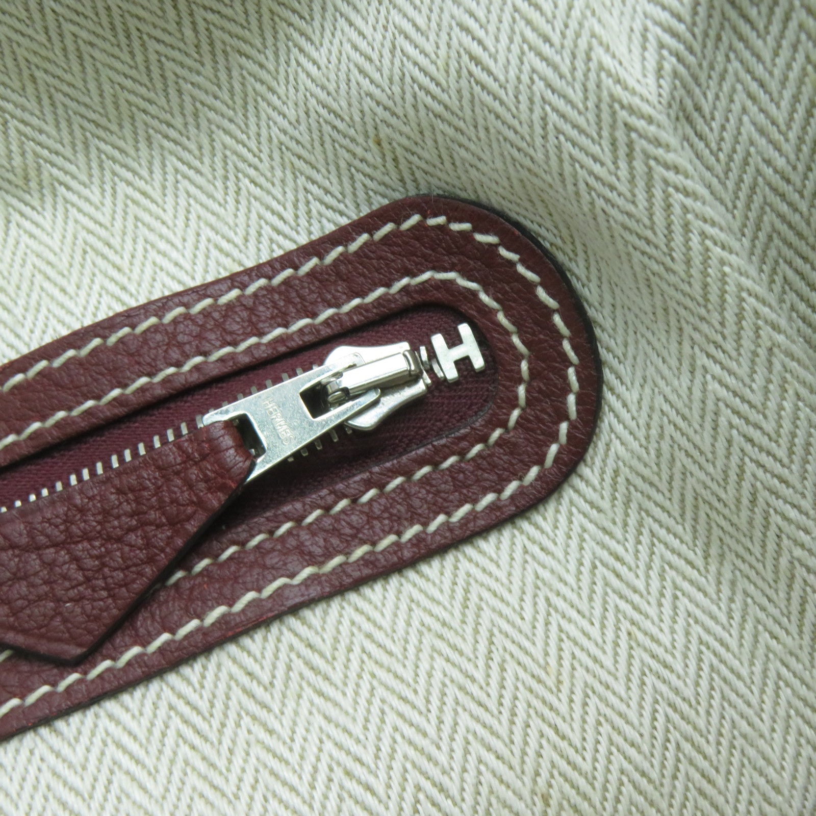 HERMES Togo皮革Garden Party GM銀扣手挽袋深紅色