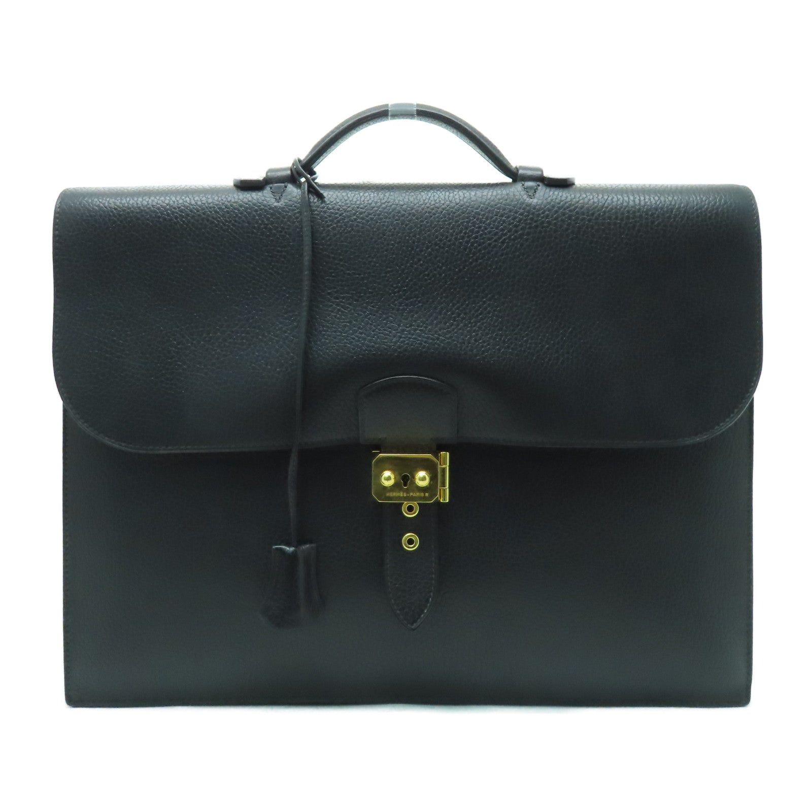 HERMES 牛皮皮革Sac A Depeches金扣手挽袋黑色