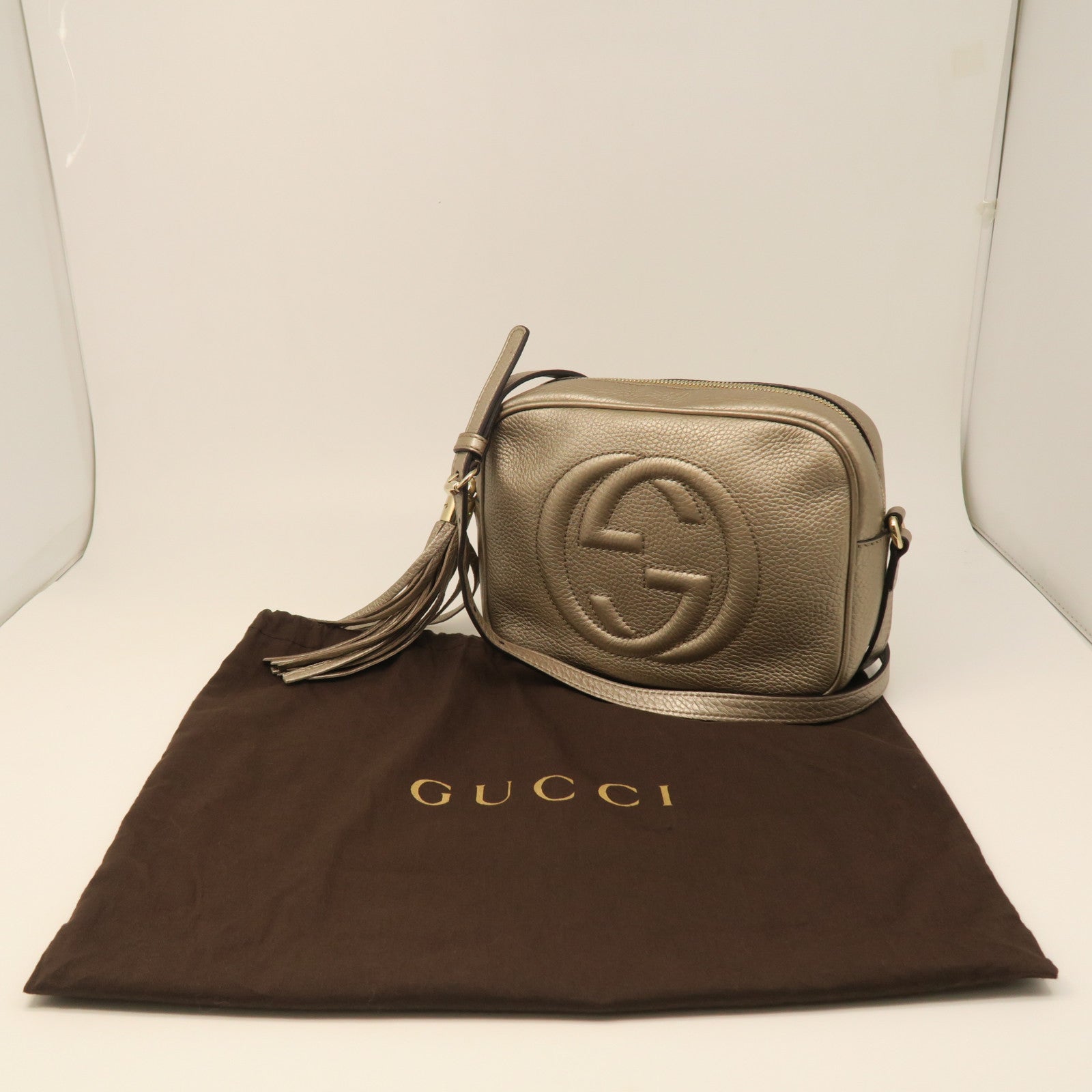 GUCCI 牛皮皮革Shoulder Bag金扣肩背袋金色