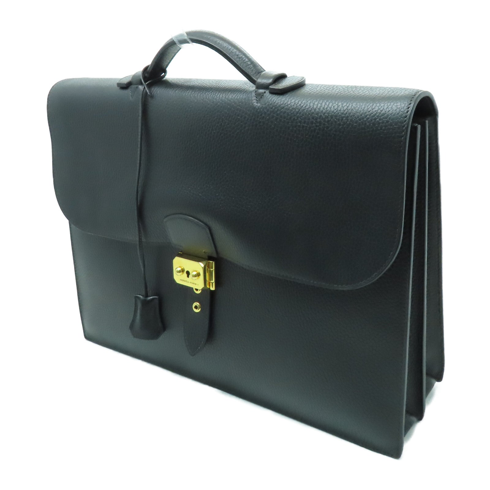 HERMES 牛皮皮革Sac A Depeches金扣手挽袋黑色
