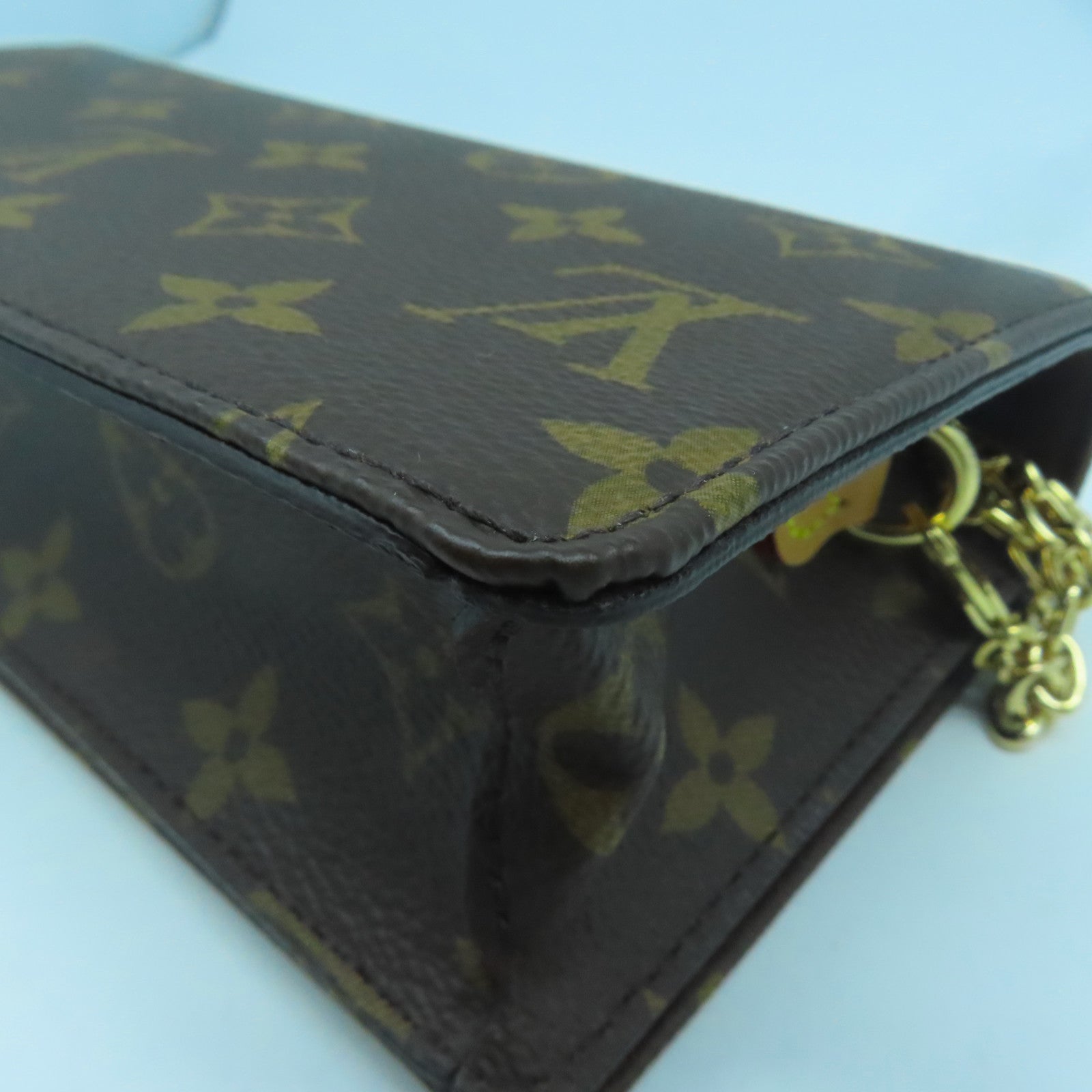 LOUIS VUITTON Monogram Wallet On Chain Lily金扣鏈帶肩背袋啡色