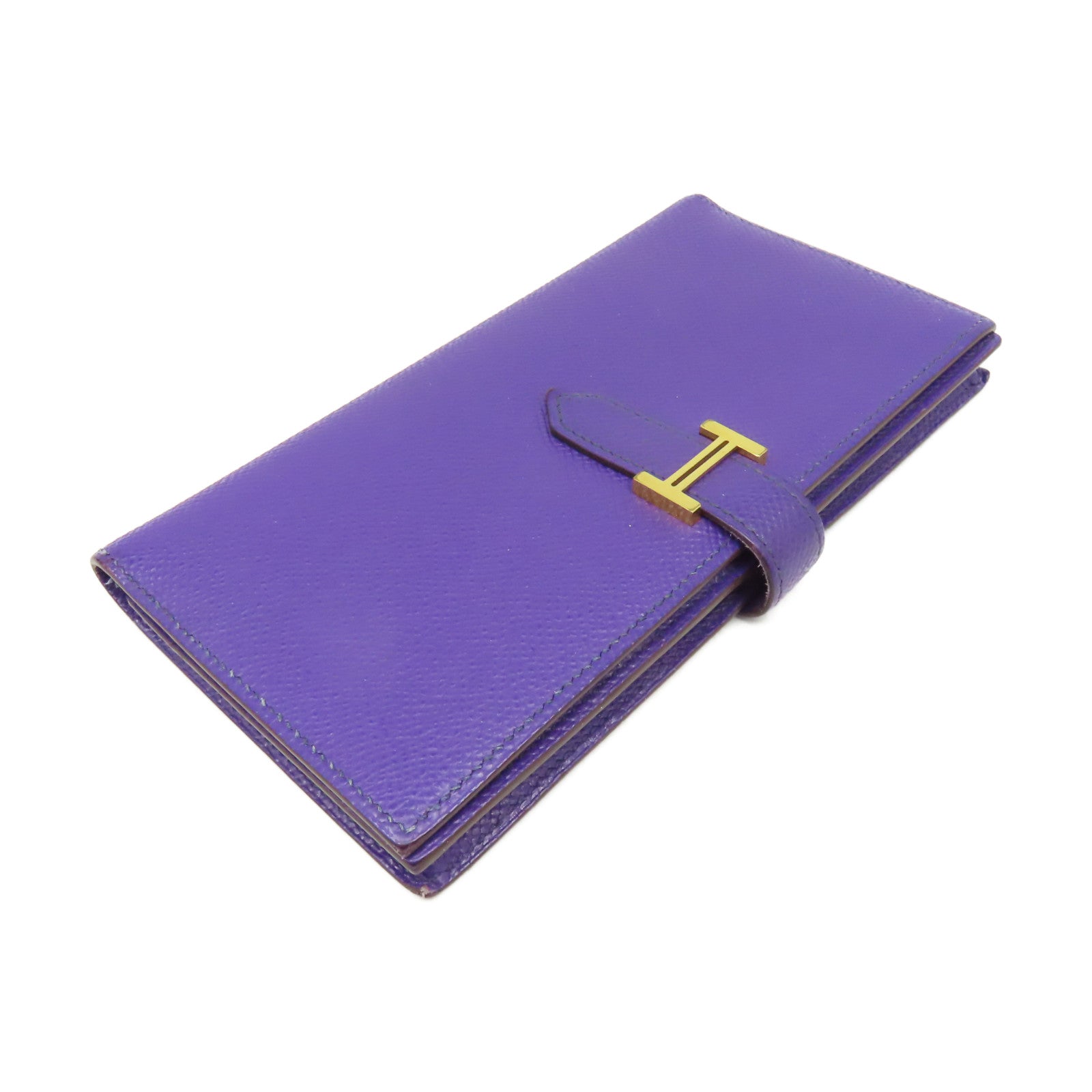 HERMES 【激減優惠】Epsom皮革Bearn Wallet金扣長錢包紫色
