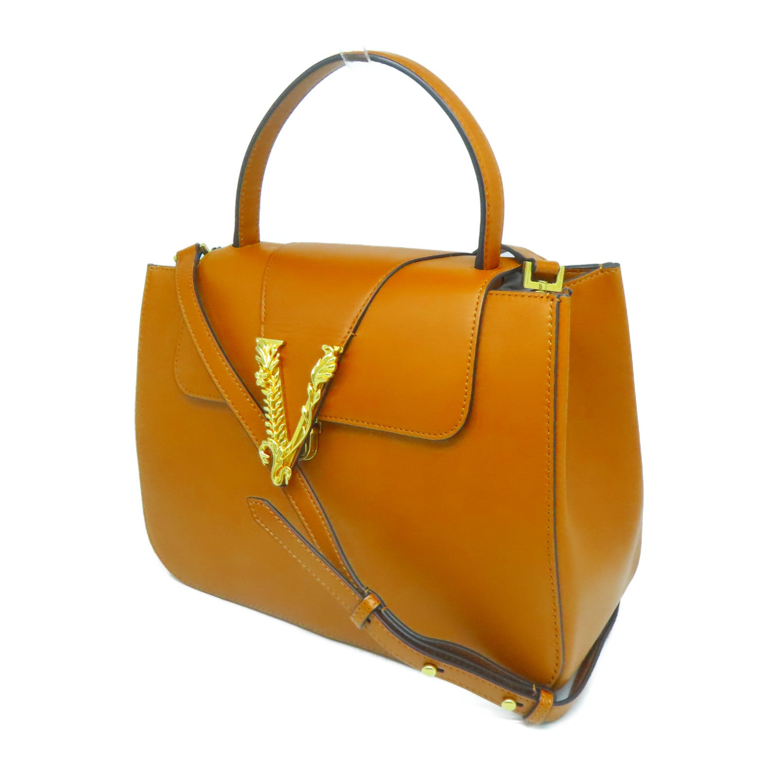 VERSACE 【激減優惠】牛皮皮革Virtus Bag金扣手挽肩背兩用袋啡色