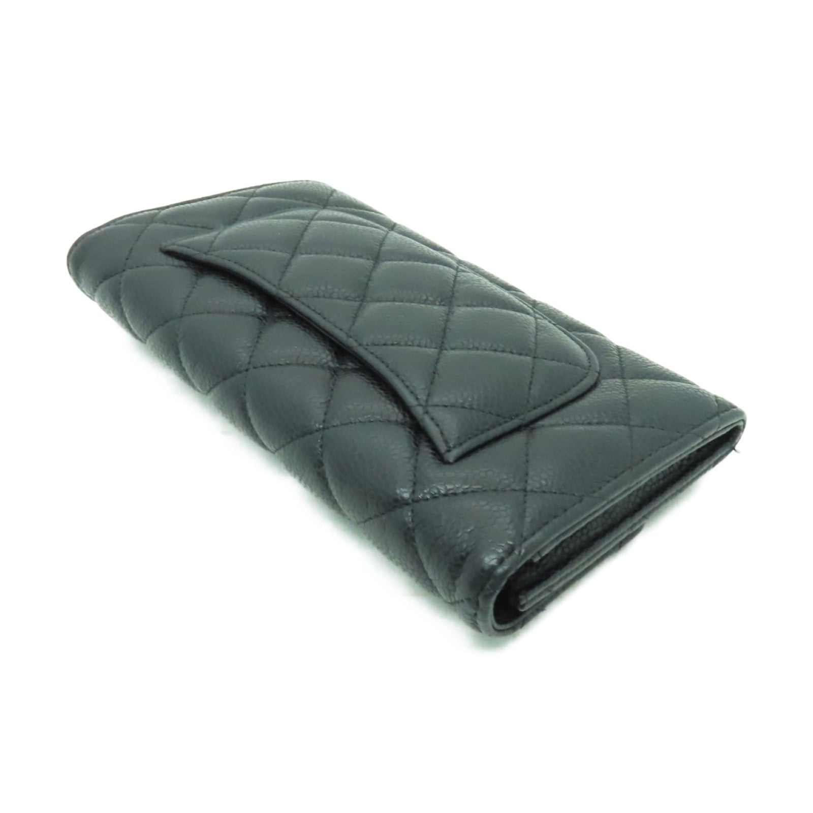 CHANEL Caviar皮革Long Wallet金扣長錢包黑色