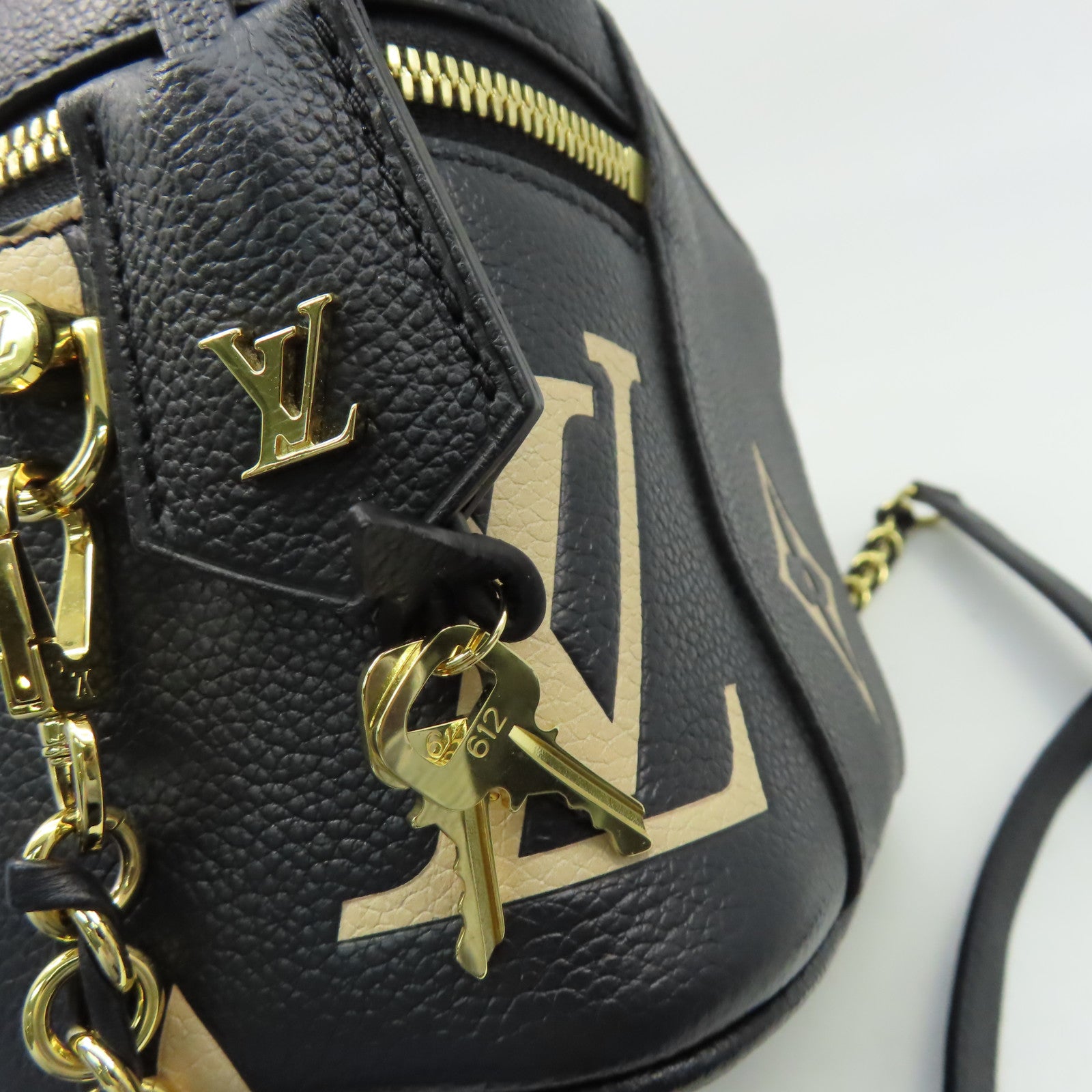 LOUIS VUITTON Monogram Empreinte Vanity PM金扣手挽肩背兩用袋黑色/米色