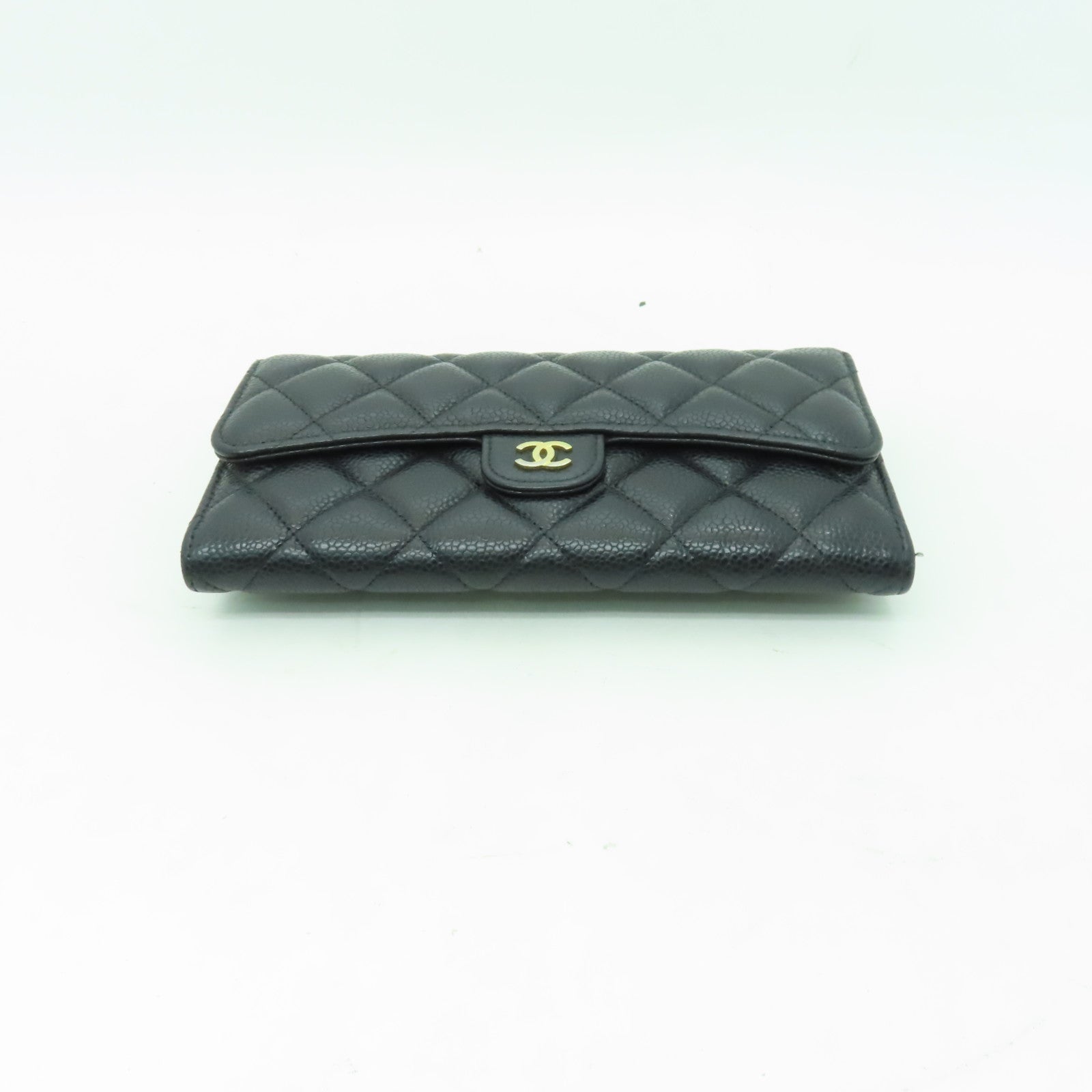 CHANEL Caviar皮革Long Wallet金扣長錢包黑色