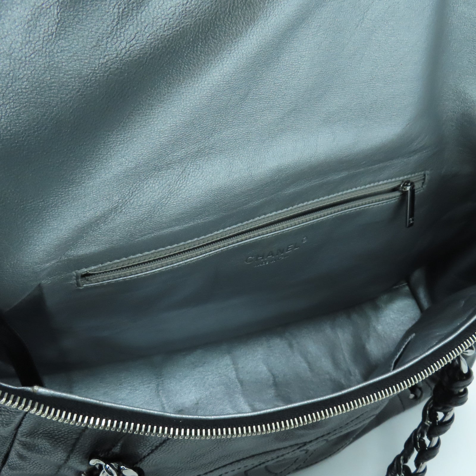 CHANEL 皮革Chain Shoulder銀扣鏈帶肩背袋黑色