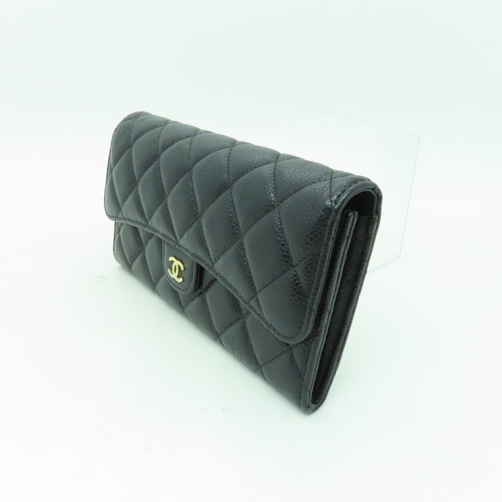 CHANEL Caviar皮革Long Wallet金扣長錢包黑色
