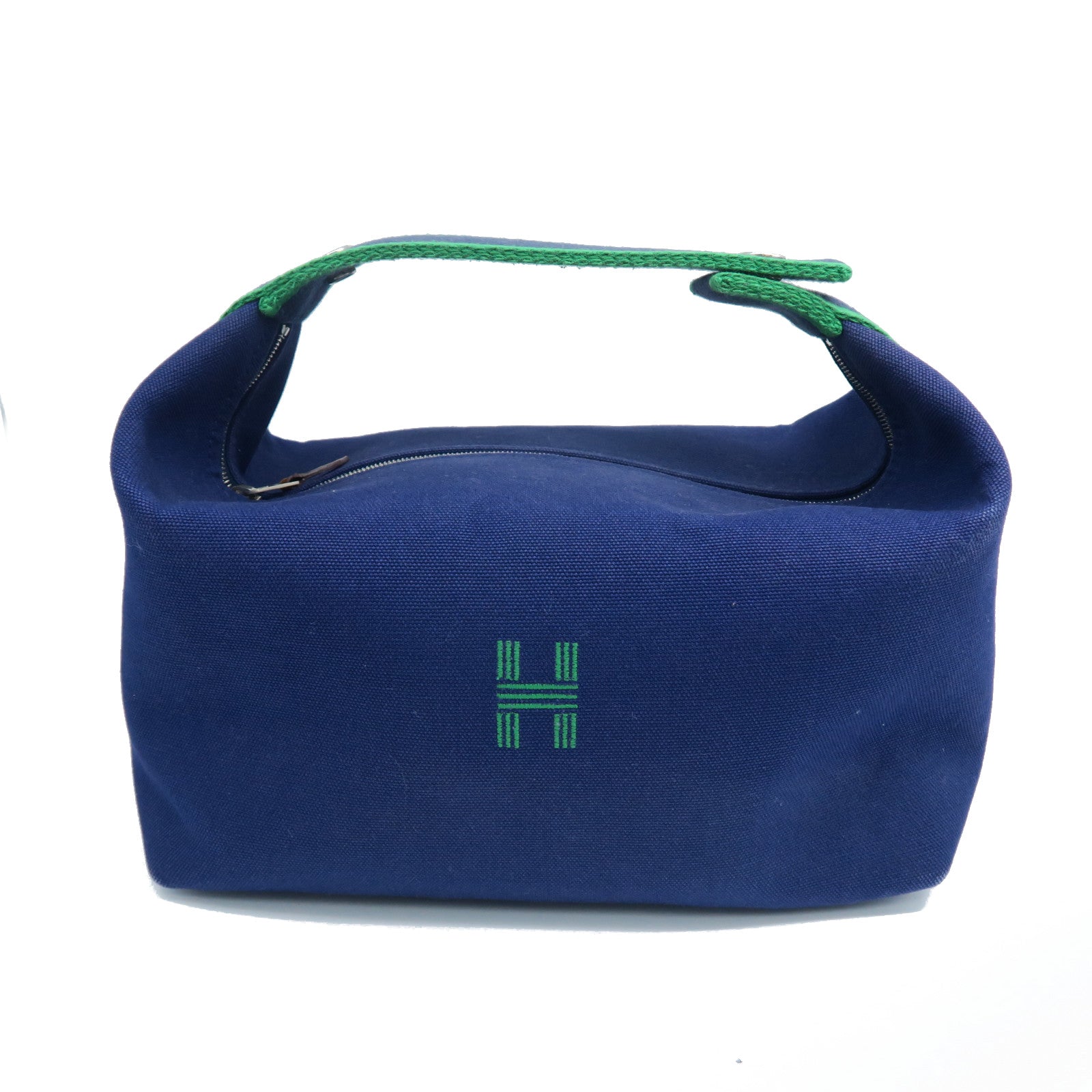HERMES Canvas Bride A Brac GM Silver Button Handle Bag Blue/Green