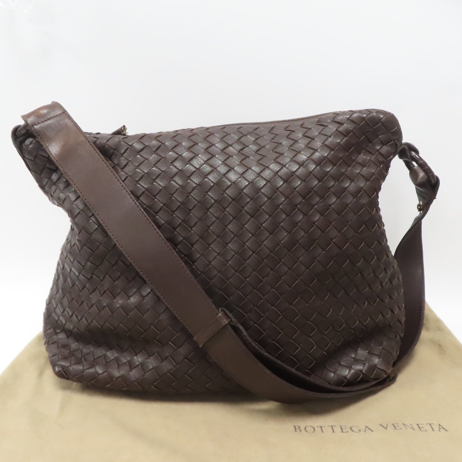 BOTTEGA VENETA 織紋皮革Shoulder Bag金扣肩背袋啡色