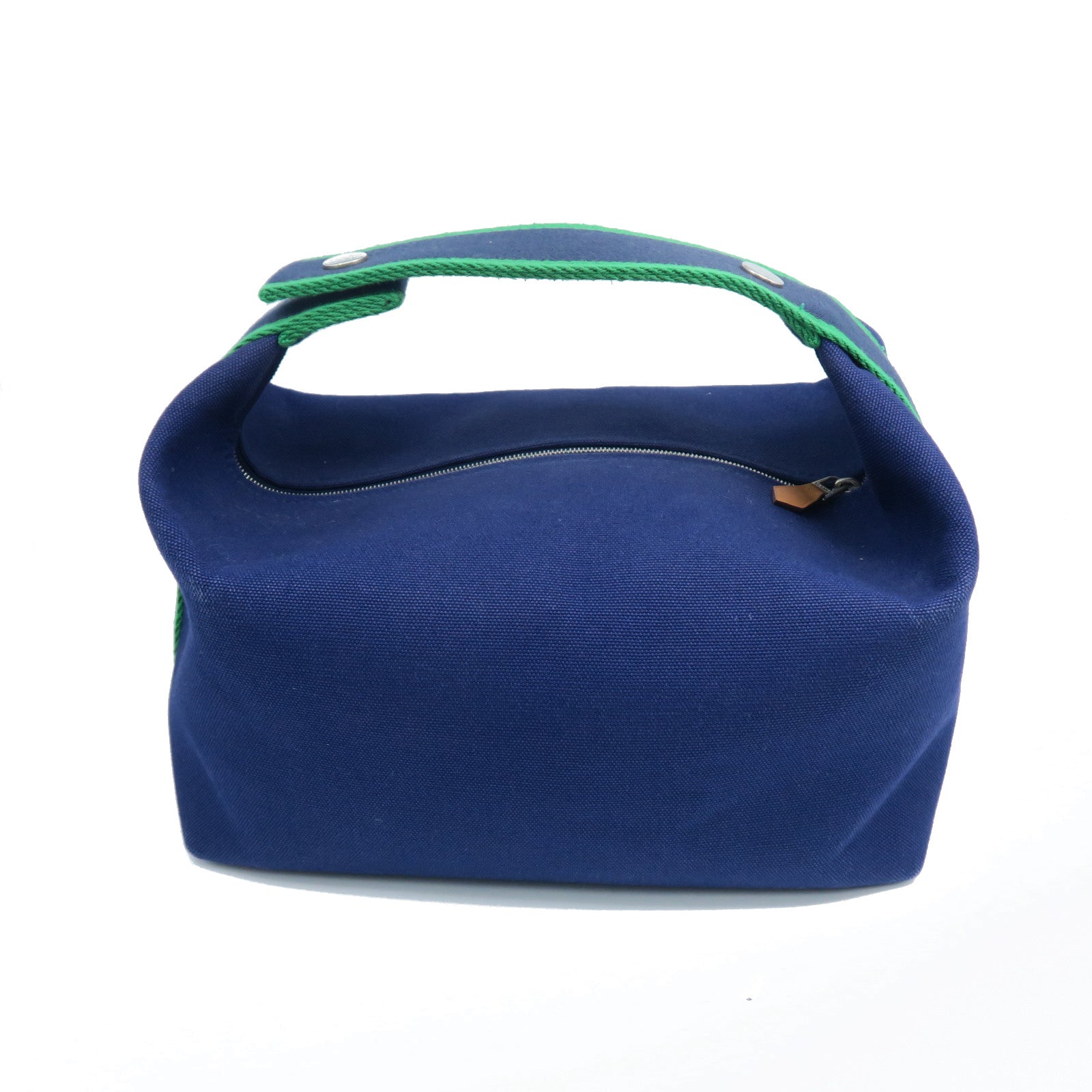 HERMES Canvas Bride A Brac GM Silver Button Handle Bag Blue/Green
