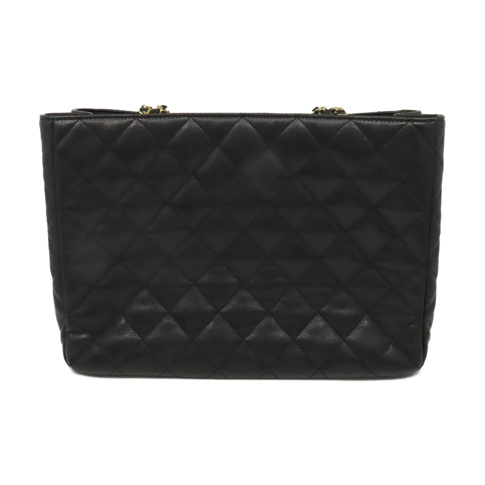 CHANEL 菱格Caviar皮革Matelasse Shoulder Tote Bag金扣肩背袋黑色