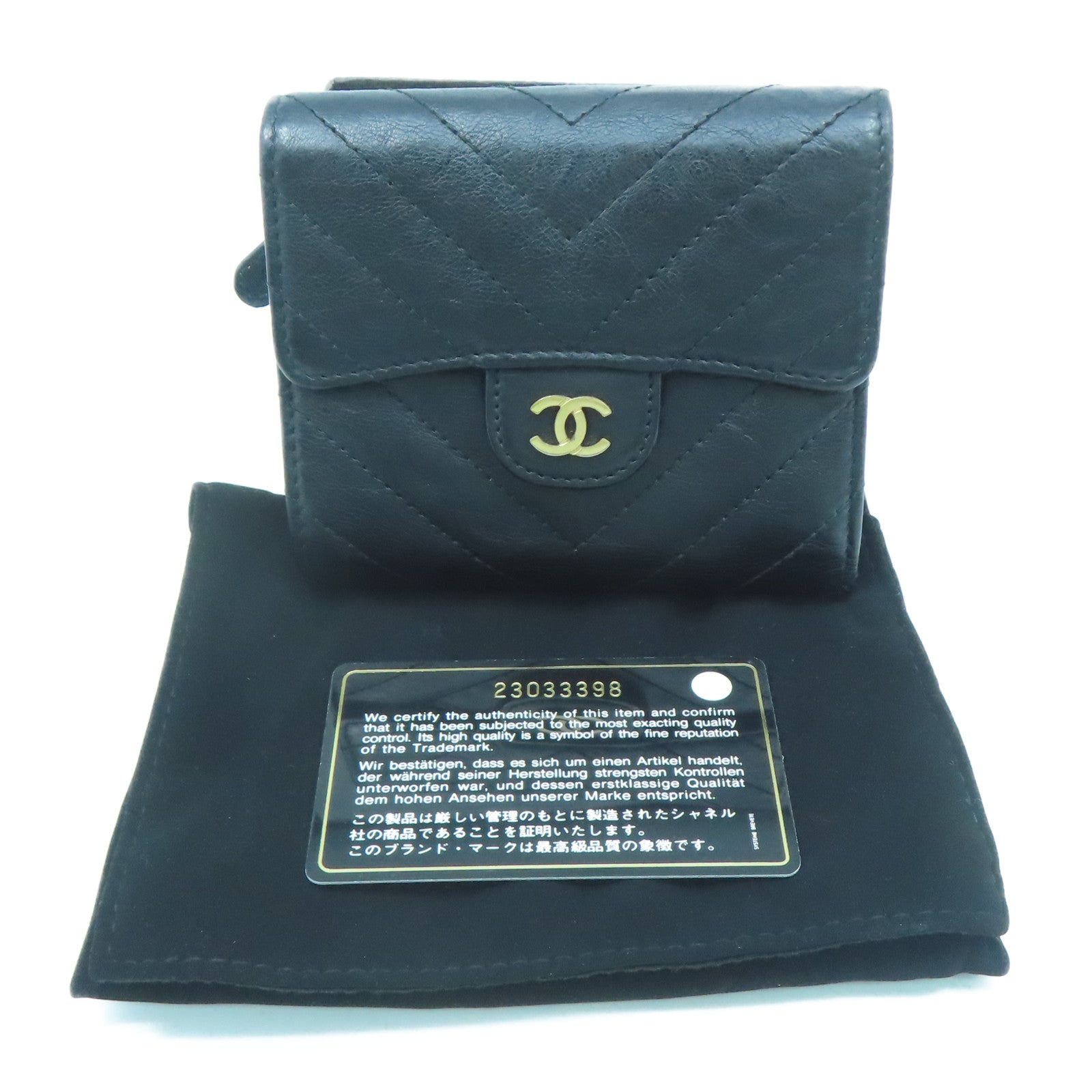 CHANEL 牛皮皮革Wallet金扣錢包黑色