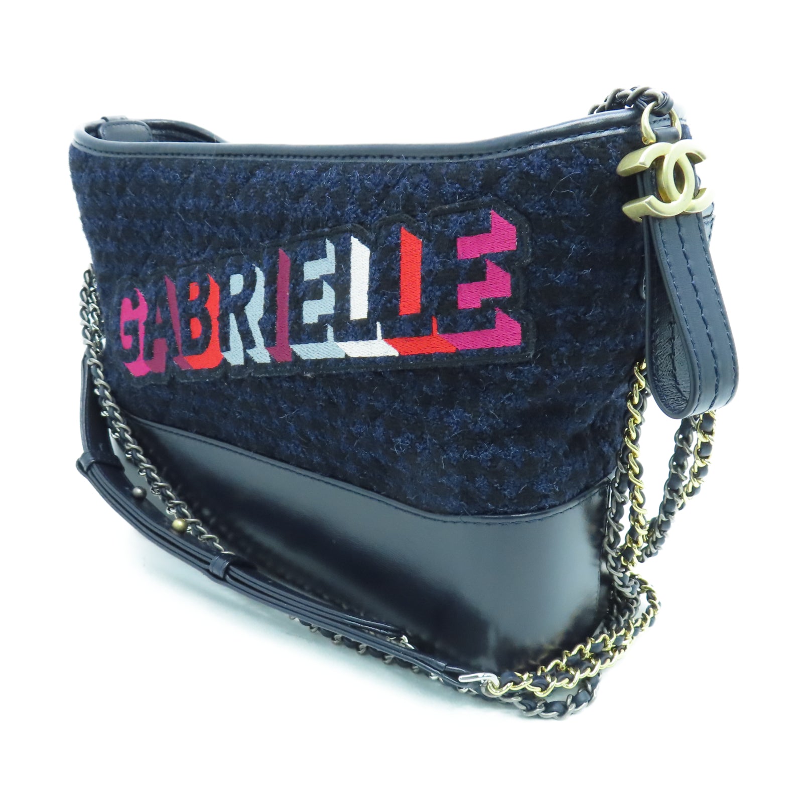 CHANEL Caviar皮革Gabrielle Bag金銀扣鏈帶肩背袋黑色