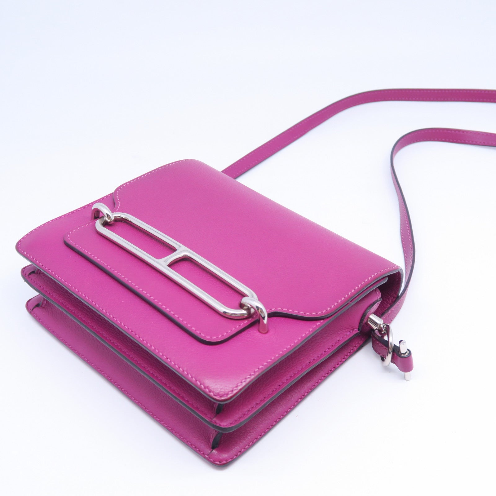 HERMES Evercolor皮革Mini Roulis銀扣肩背袋紫色