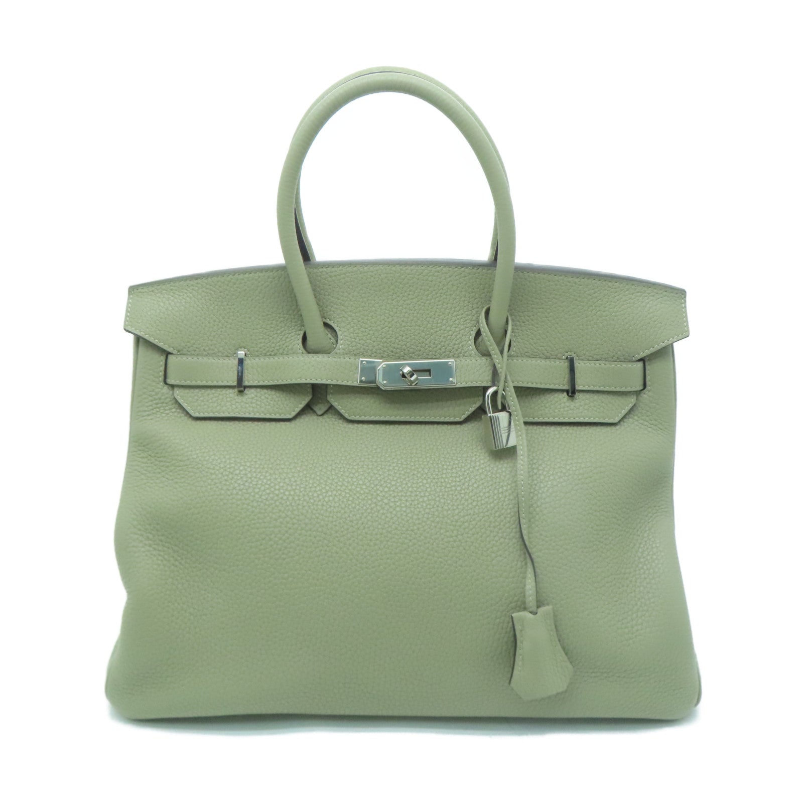 HERMES 【激減優惠】Clemence皮革Birkin 35銀扣手挽袋鼠尾草色