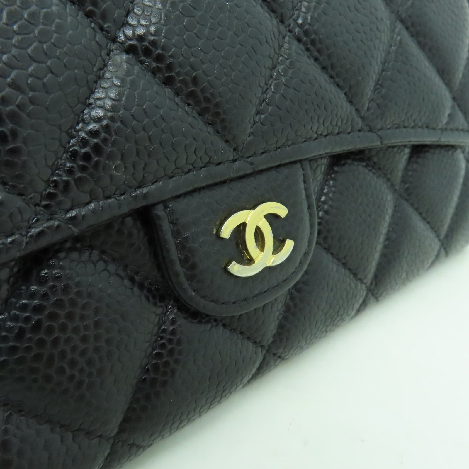 CHANEL Caviar皮革Long Wallet金扣長錢包黑色