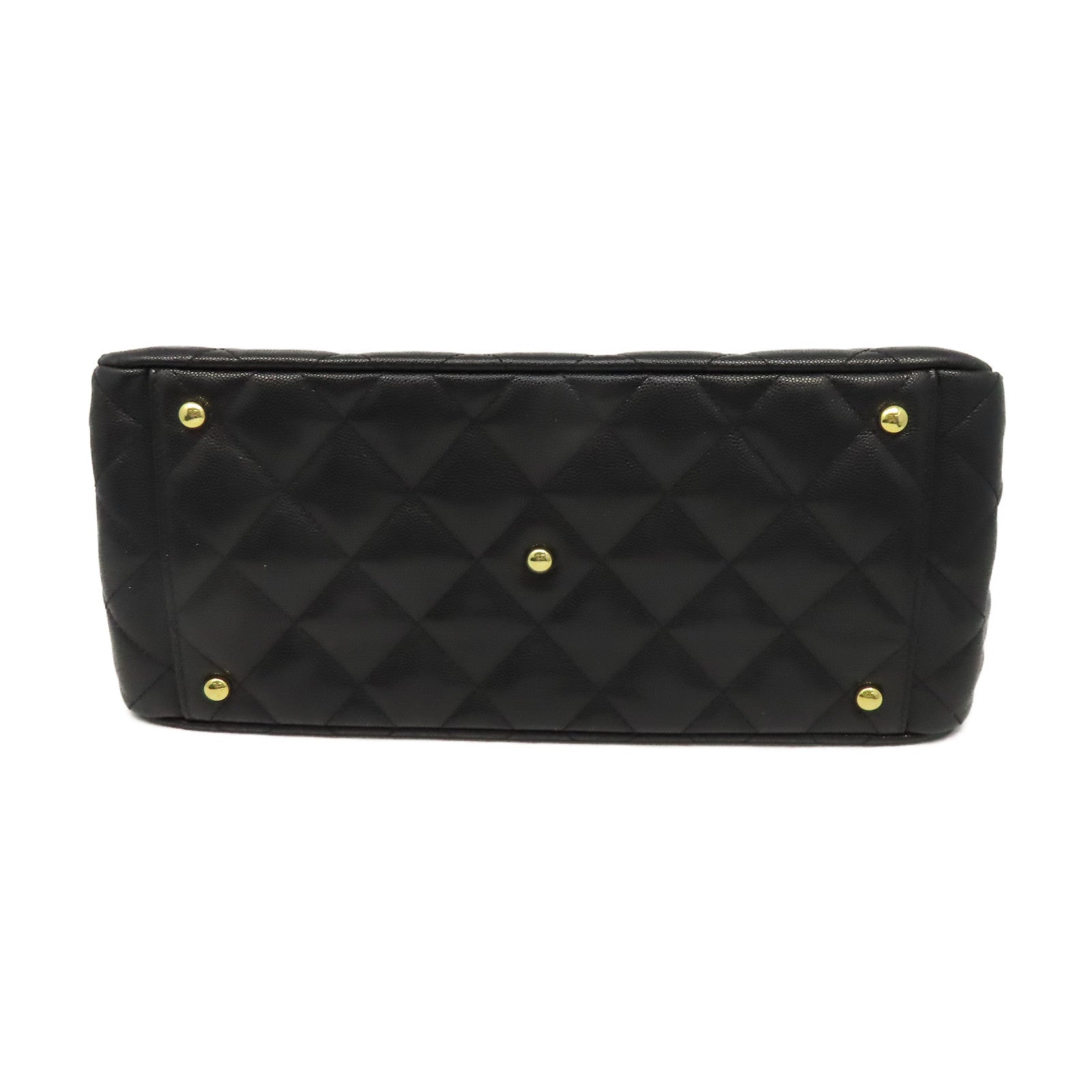 CHANEL 菱格Caviar皮革Matelasse Shoulder Tote Bag金扣肩背袋黑色