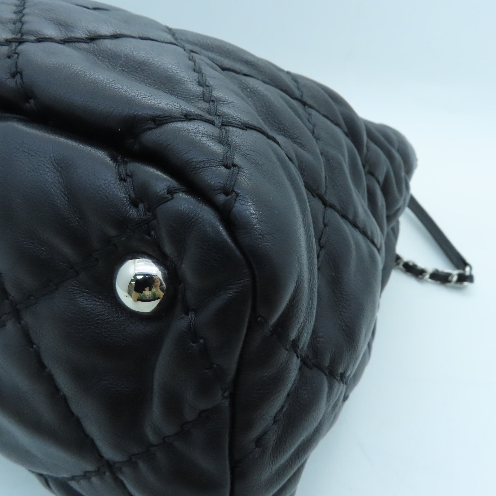 CHANEL rhombic cowhide leather Tote Bag silver buckle handle bag black