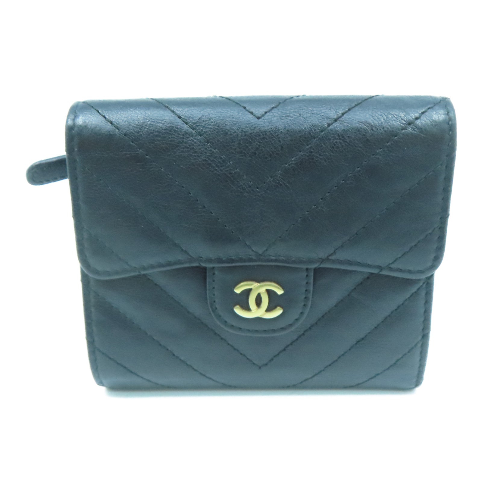 CHANEL 牛皮皮革Wallet金扣錢包黑色