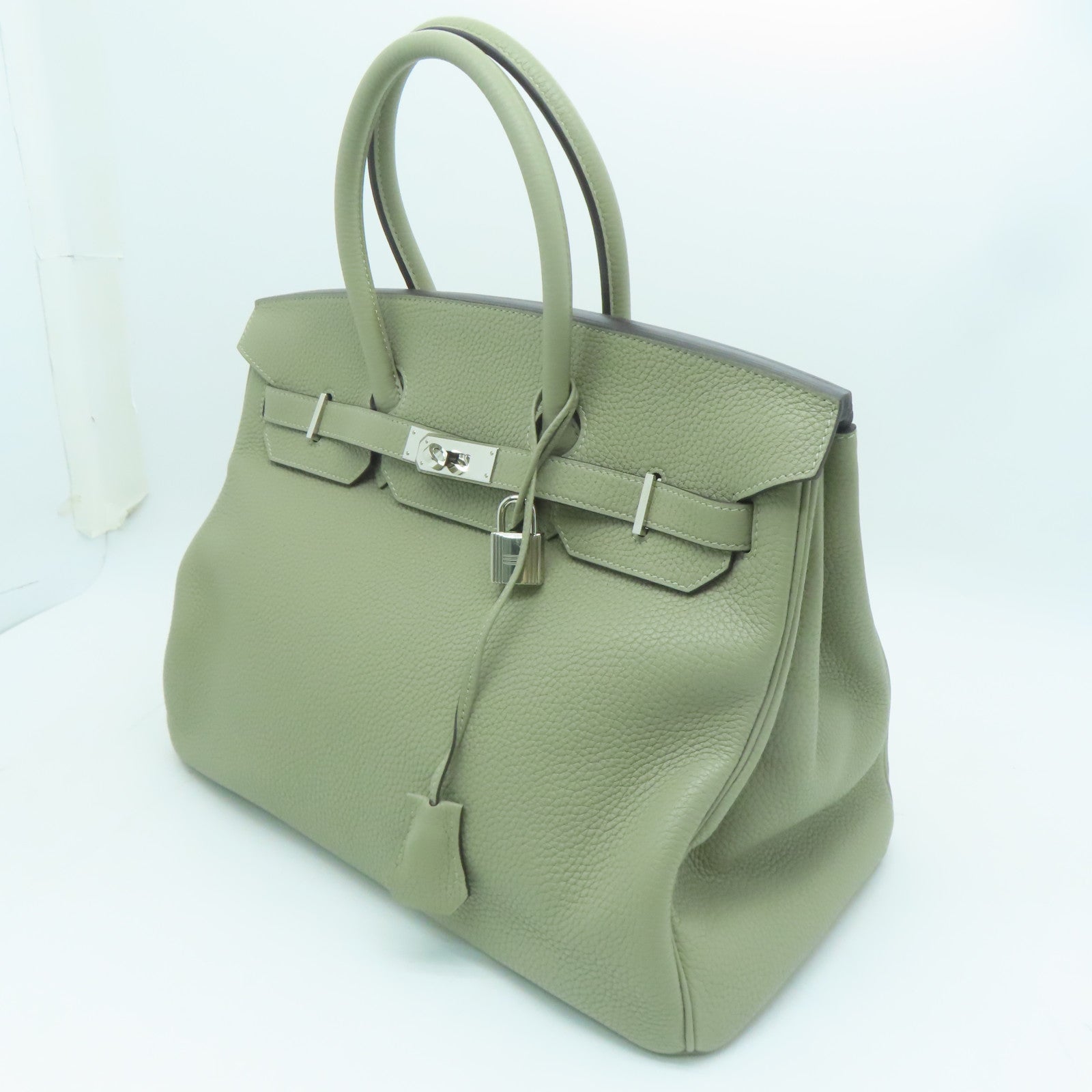 HERMES 【激減優惠】Clemence皮革Birkin 35銀扣手挽袋鼠尾草色