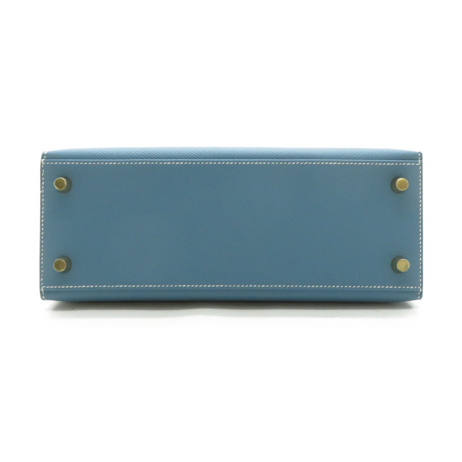 HERMES Epsom皮革Kelly 25金扣手挽肩背兩用袋New Bleu Jean新牛仔藍色
