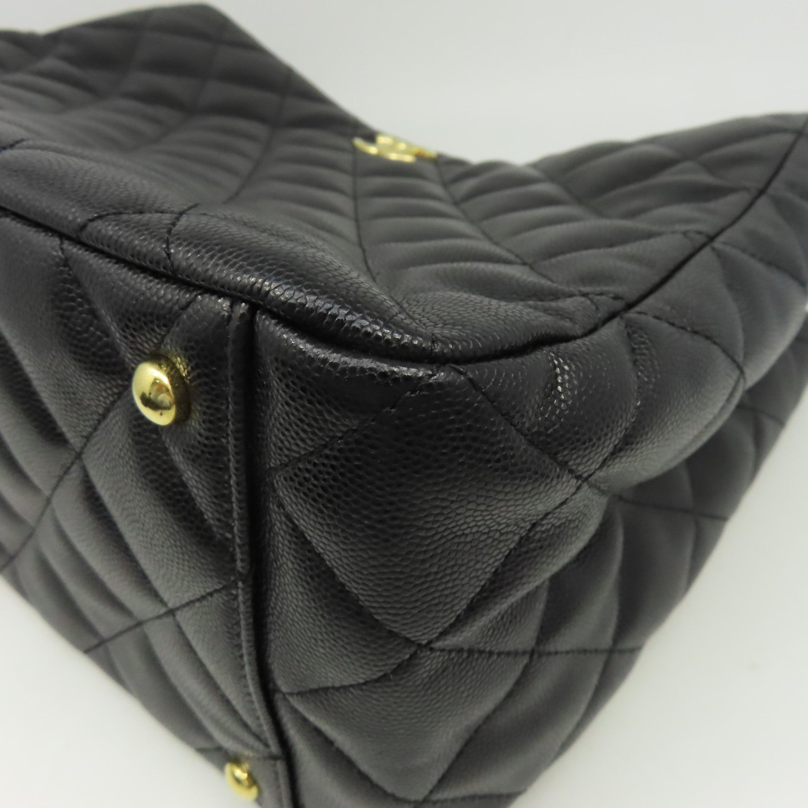 CHANEL 菱格Caviar皮革Matelasse Shoulder Tote Bag金扣肩背袋黑色