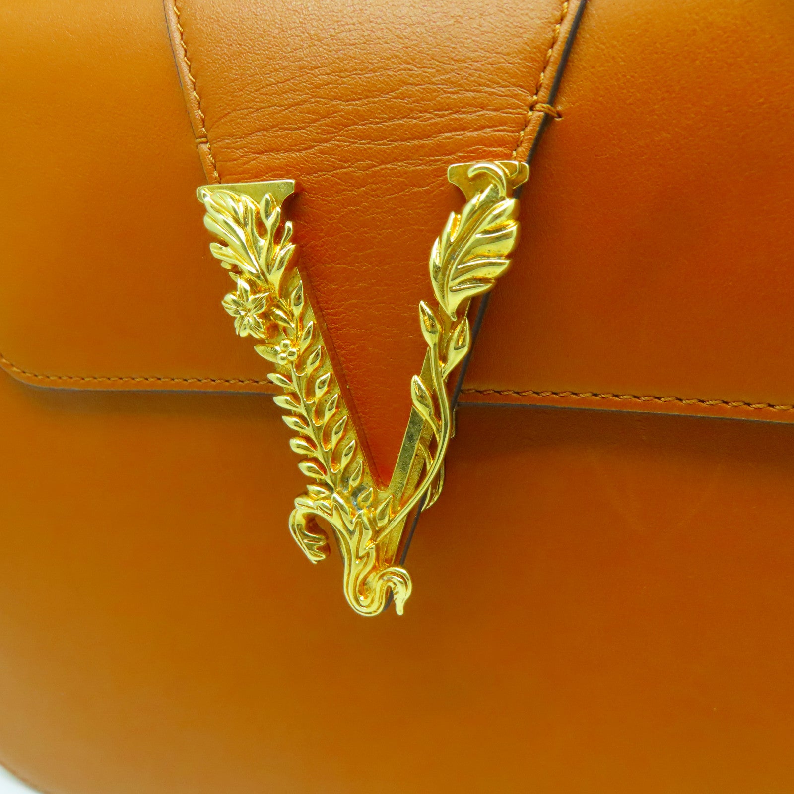 VERSACE 【激減優惠】牛皮皮革Virtus Bag金扣手挽肩背兩用袋啡色