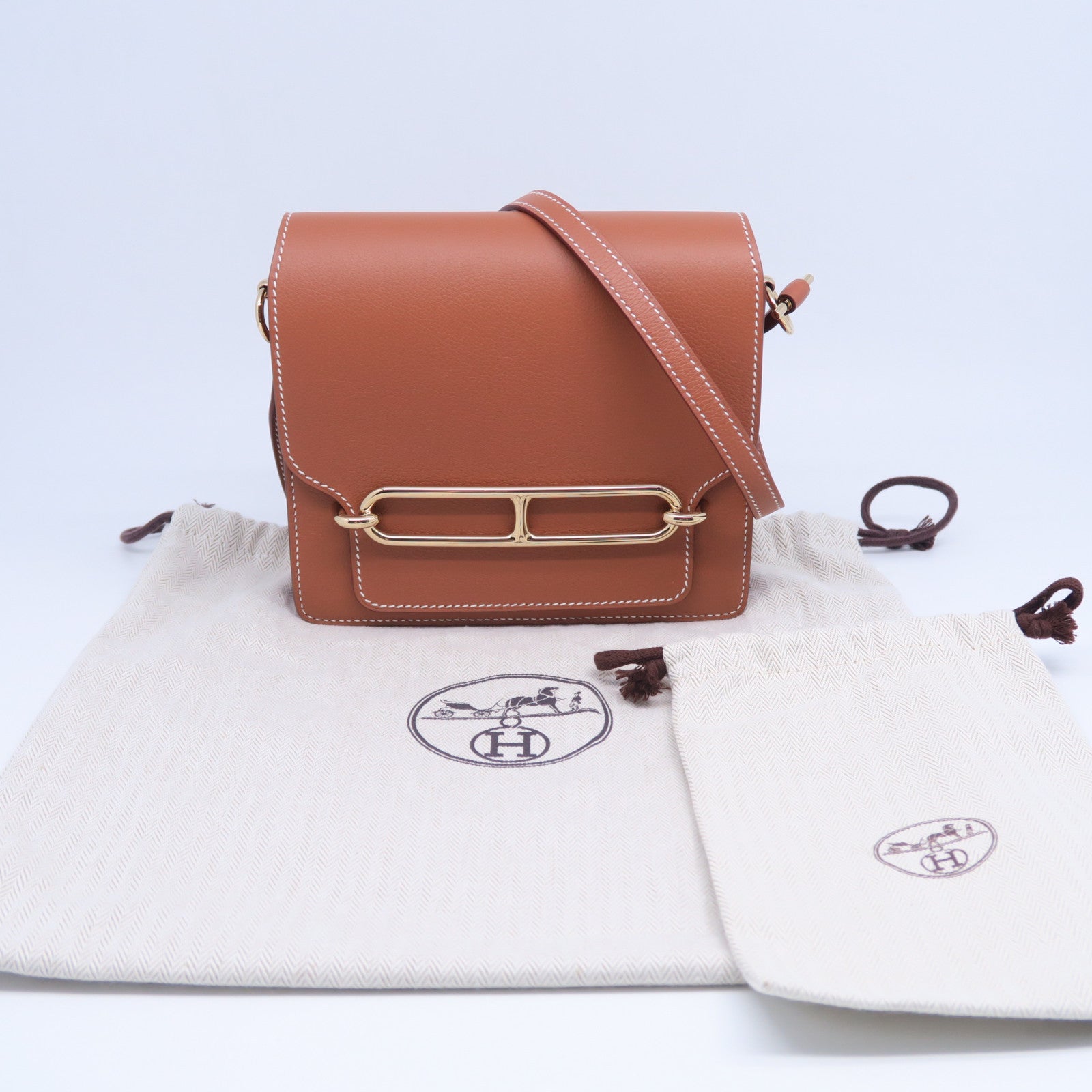 HERMES Evercolor皮革Mini Roulis金扣肩背袋啡色