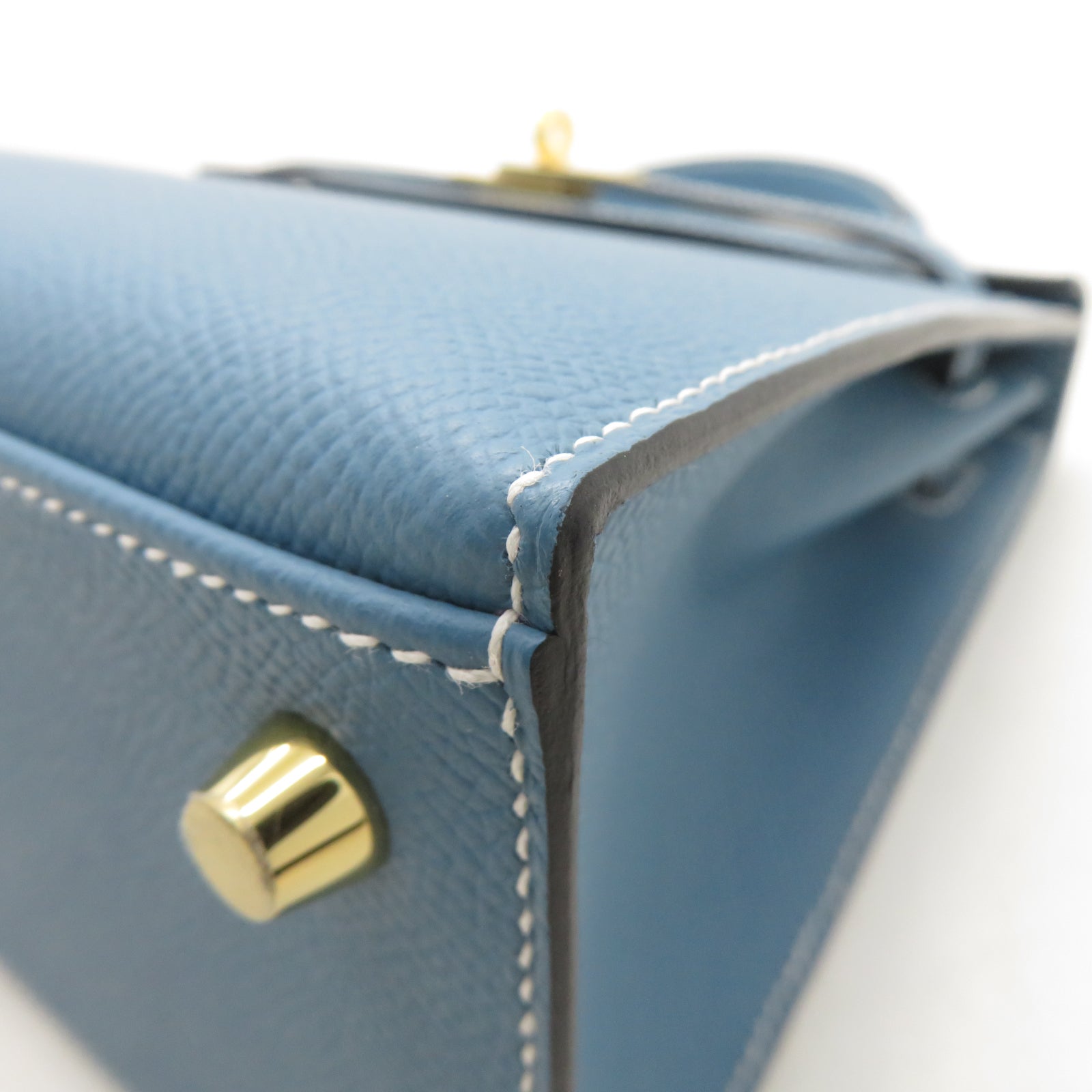 HERMES Epsom皮革Kelly 25金扣手挽肩背兩用袋New Bleu Jean新牛仔藍色