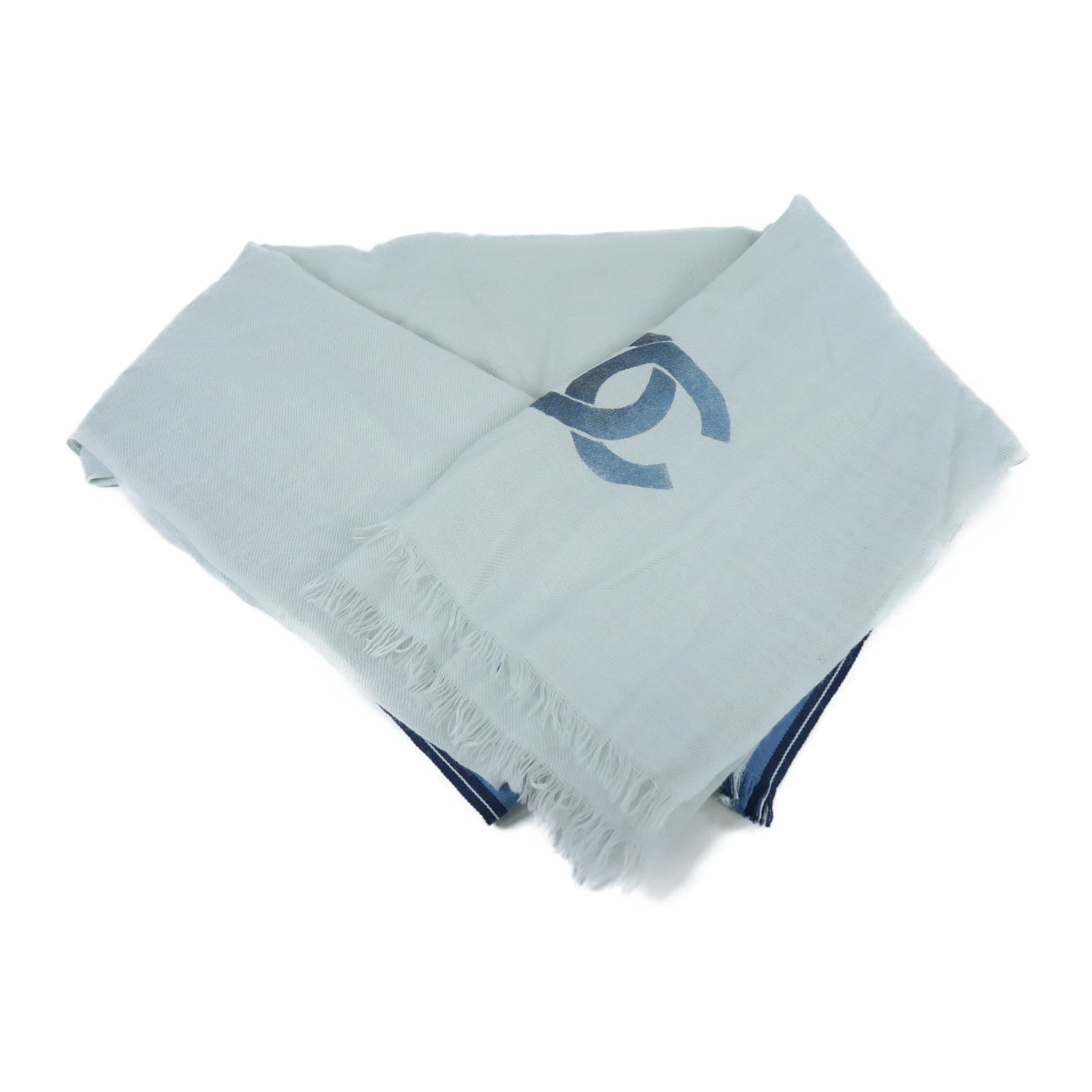 CHANEL 羊絨/絲質Scarf圍巾藍色