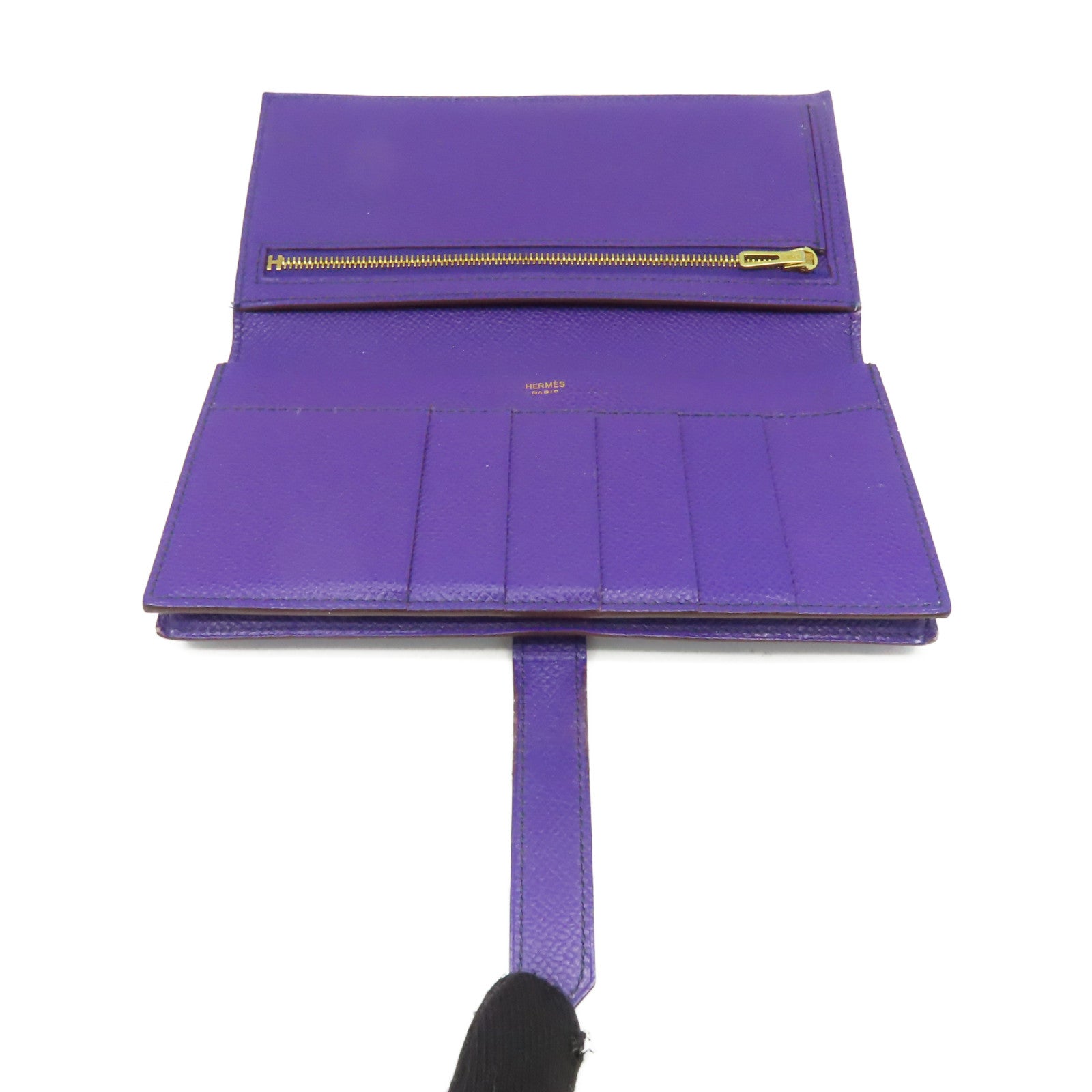 HERMES 【激減優惠】Epsom皮革Bearn Wallet金扣長錢包紫色