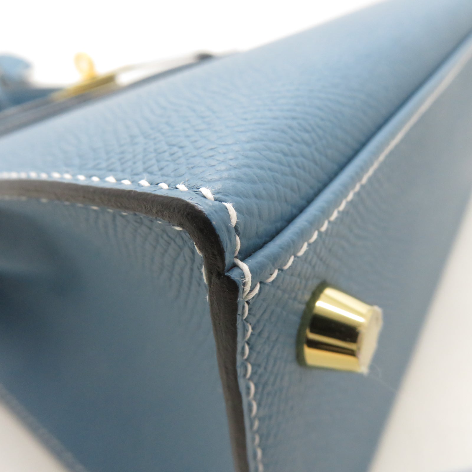 HERMES Epsom皮革Kelly 25金扣手挽肩背兩用袋New Bleu Jean新牛仔藍色