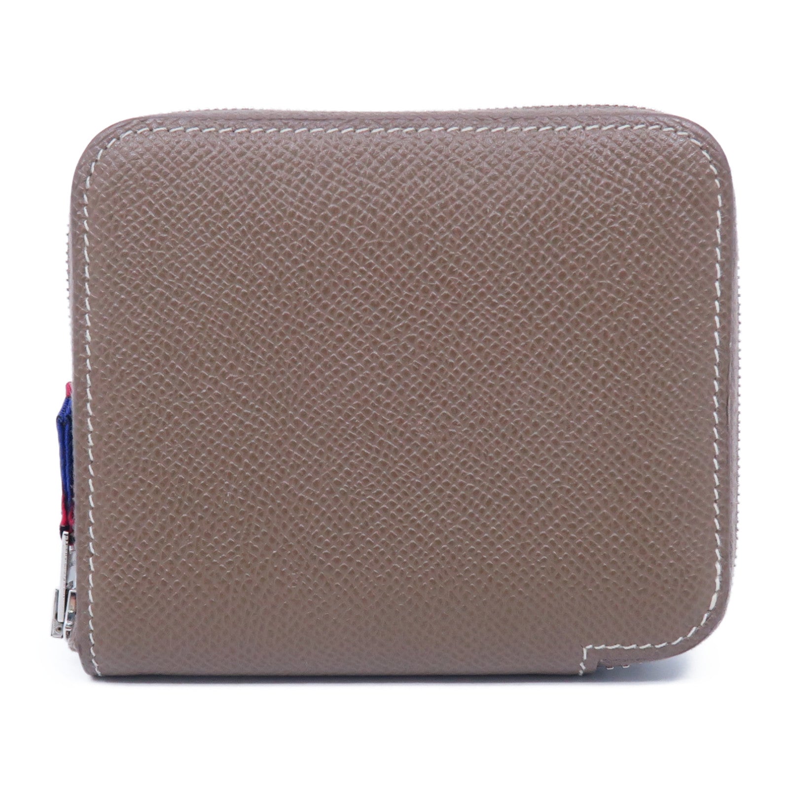 HERMES Epsom皮革Silk In Copmact銀扣錢包大象灰色