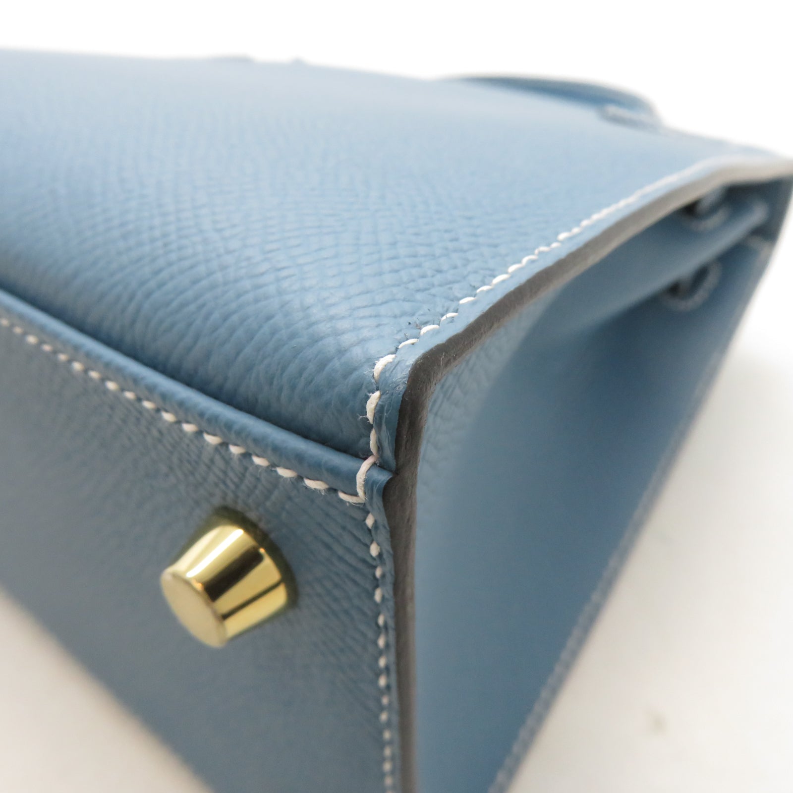 HERMES Epsom皮革Kelly 25金扣手挽肩背兩用袋New Bleu Jean新牛仔藍色