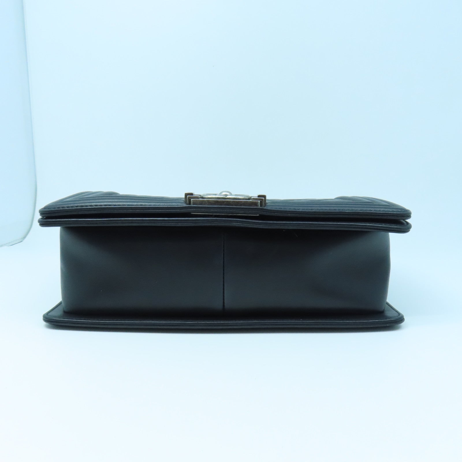 CHANEL Rhombus Sheepskin Leather Boy 25 Silver Buckle Chain Shoulder Bag Black