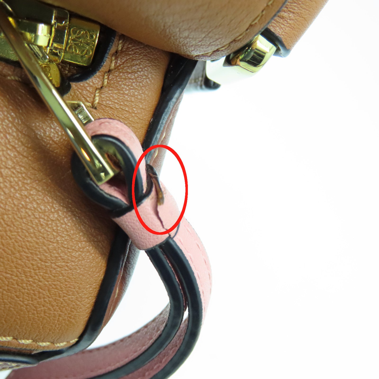 LOEWE 牛皮皮革Puzzle Small金扣手挽肩背兩用袋啡色粉紅色