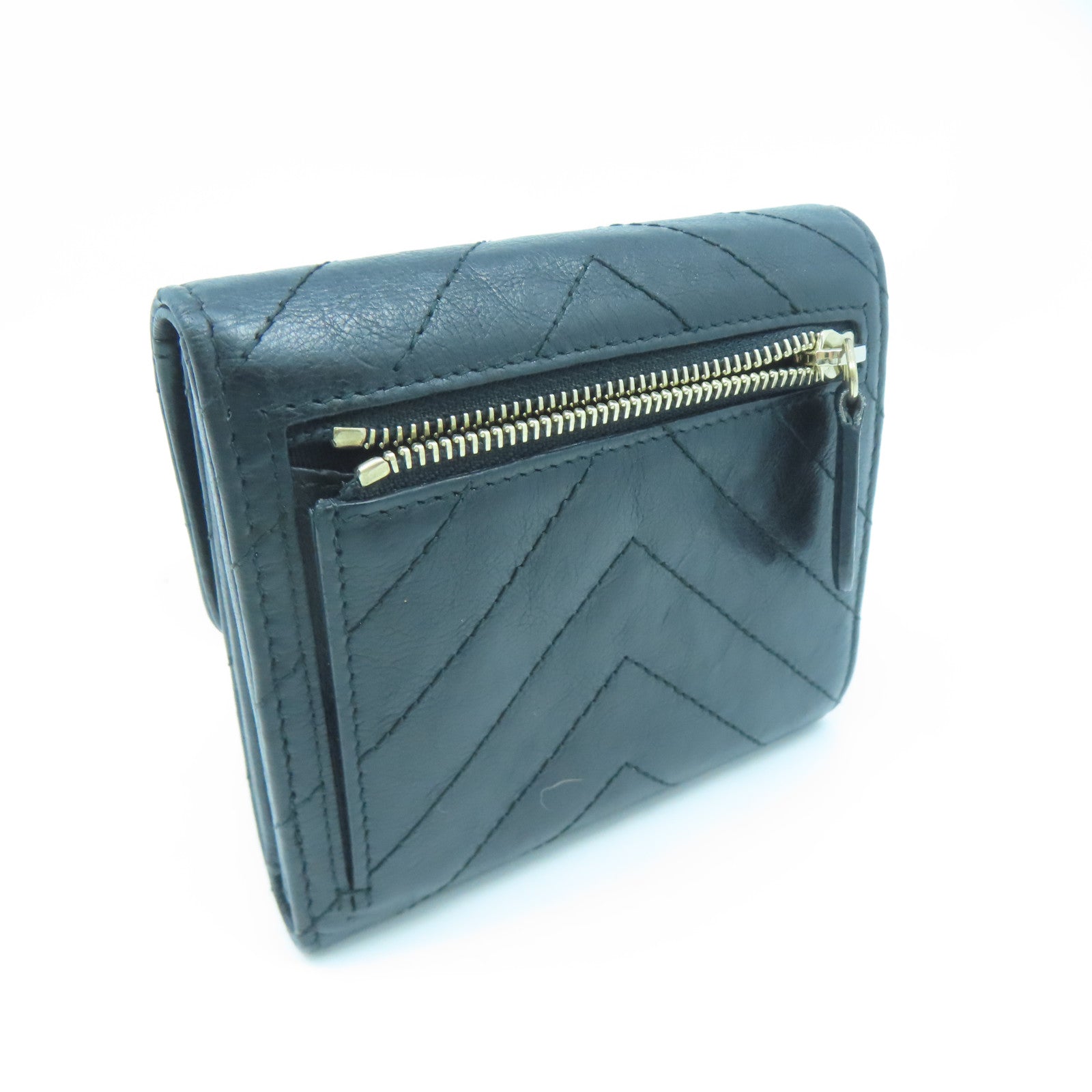 CHANEL 牛皮皮革Wallet金扣錢包黑色