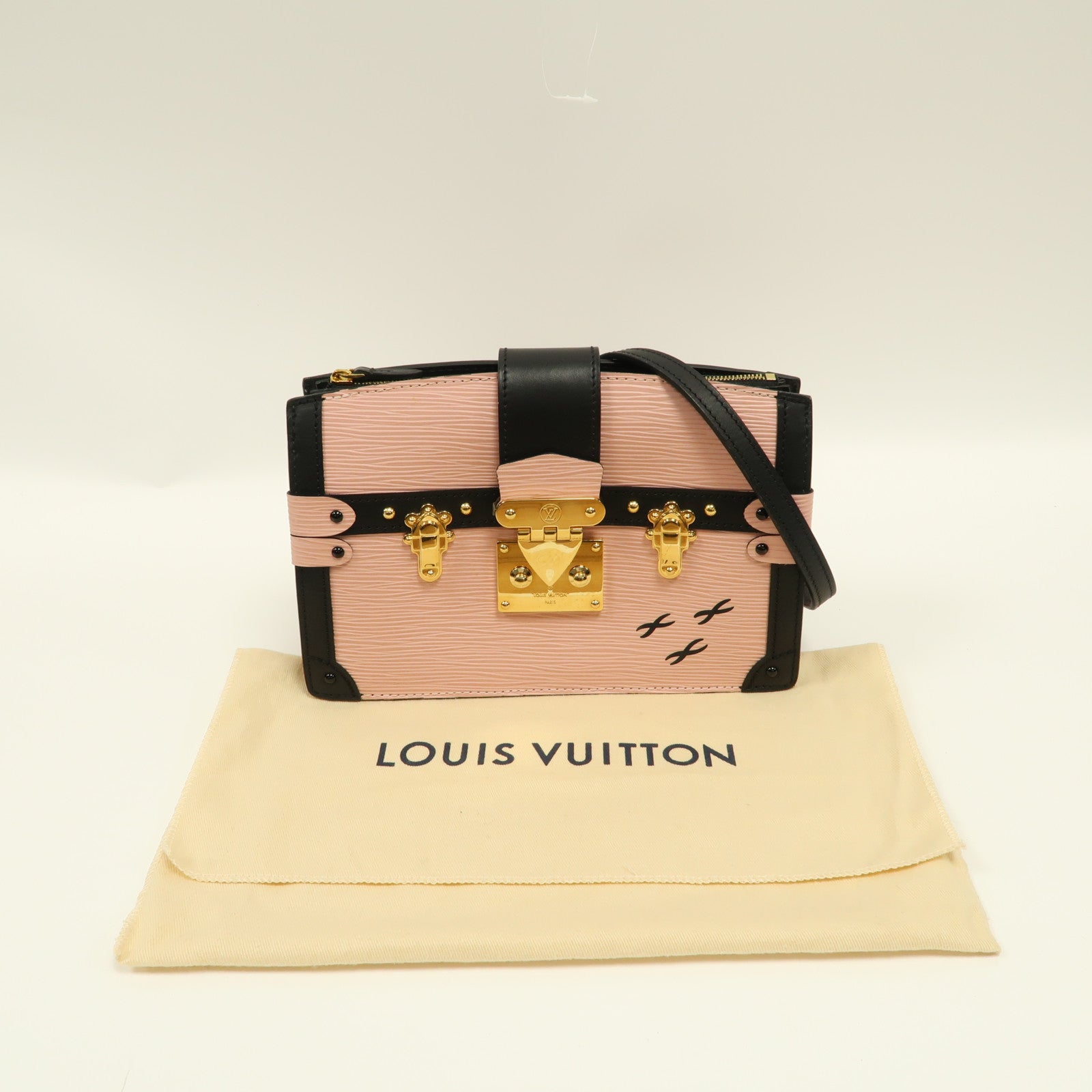 LOUIS VUITTON Epi Trunk Clutch金扣肩背袋粉紅色/黑色