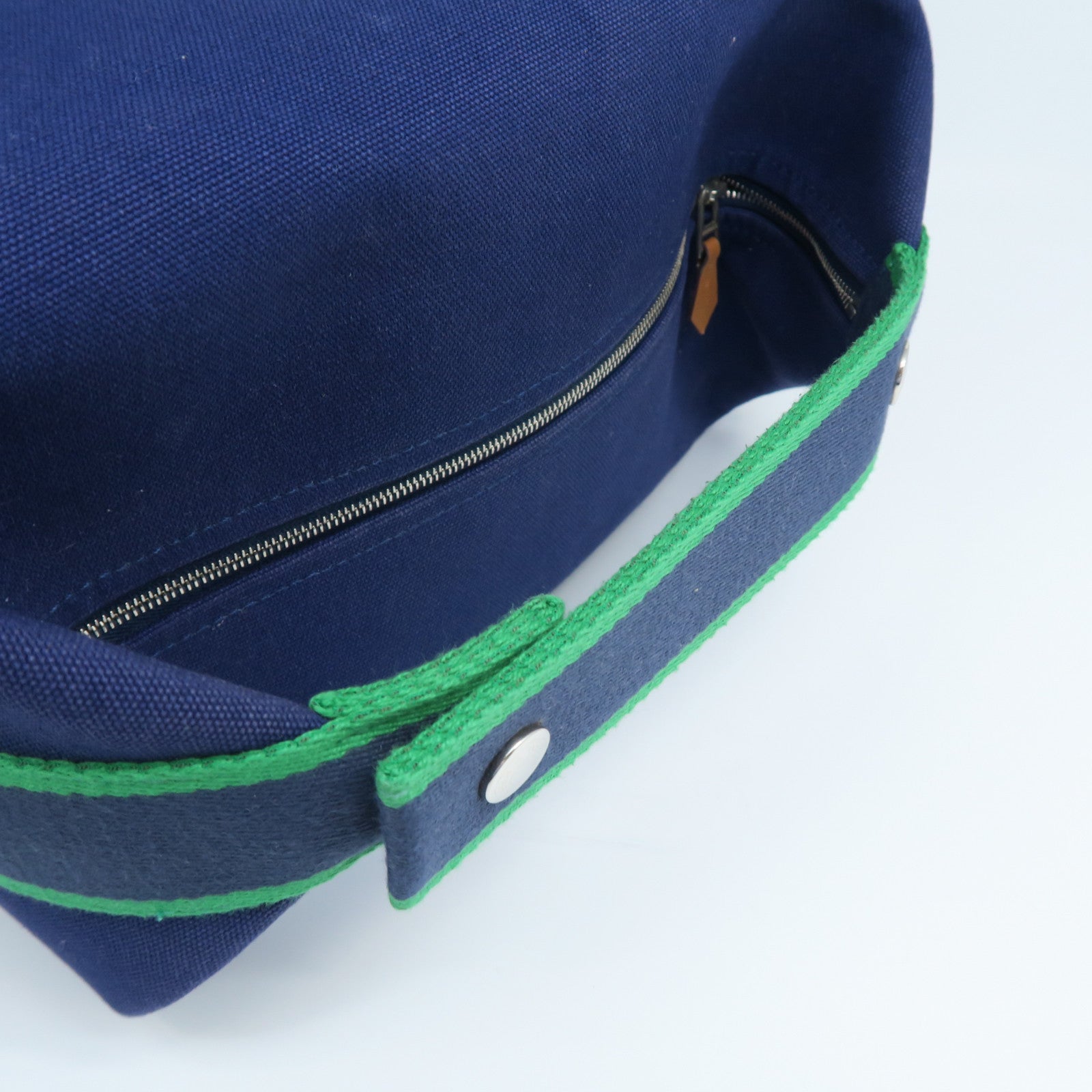 HERMES Canvas Bride A Brac GM Silver Button Handle Bag Blue/Green
