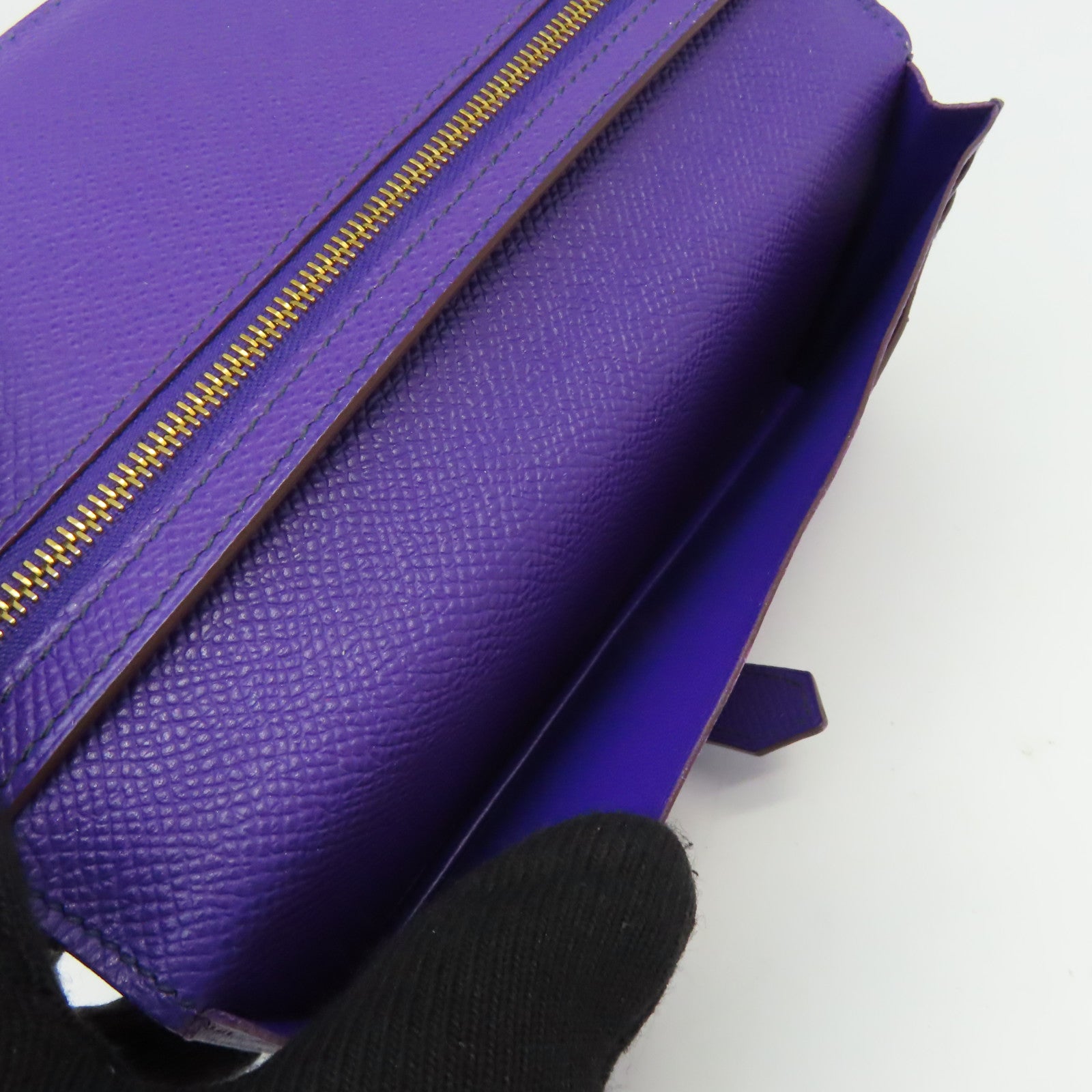 HERMES 【激減優惠】Epsom皮革Bearn Wallet金扣長錢包紫色