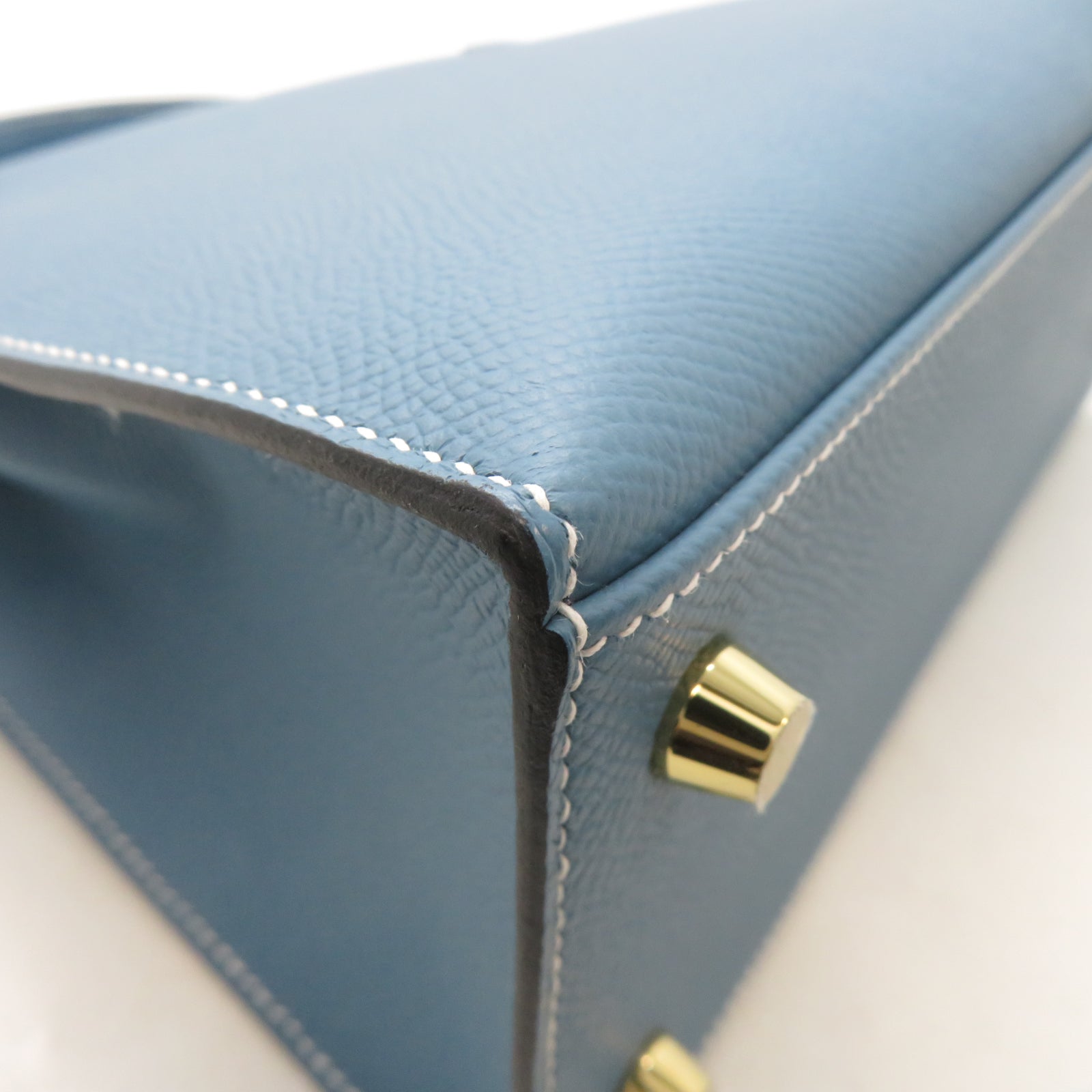 HERMES Epsom皮革Kelly 25金扣手挽肩背兩用袋New Bleu Jean新牛仔藍色