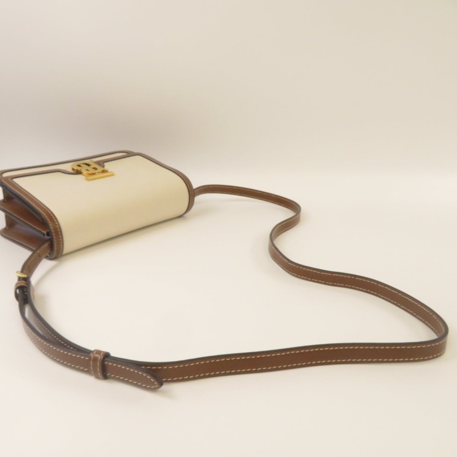 BURBERRY 帆布/皮革Shoulder Bag金扣肩背袋米色/啡色