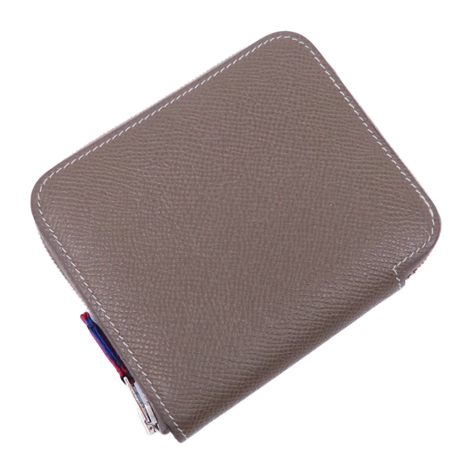HERMES Epsom皮革Silk In Copmact銀扣錢包大象灰色