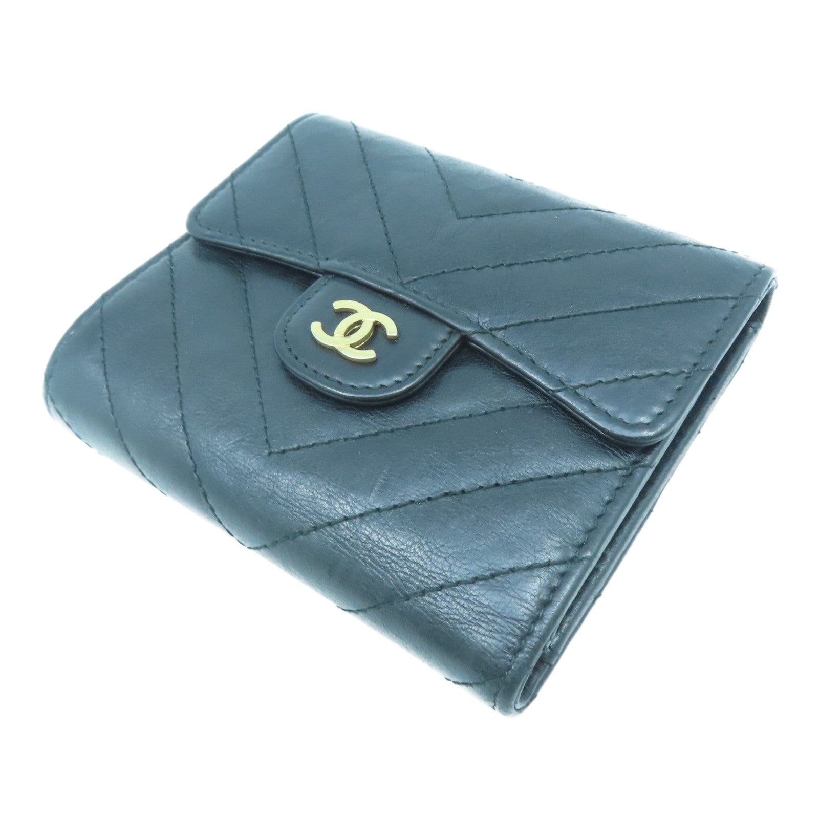 CHANEL 牛皮皮革Wallet金扣錢包黑色