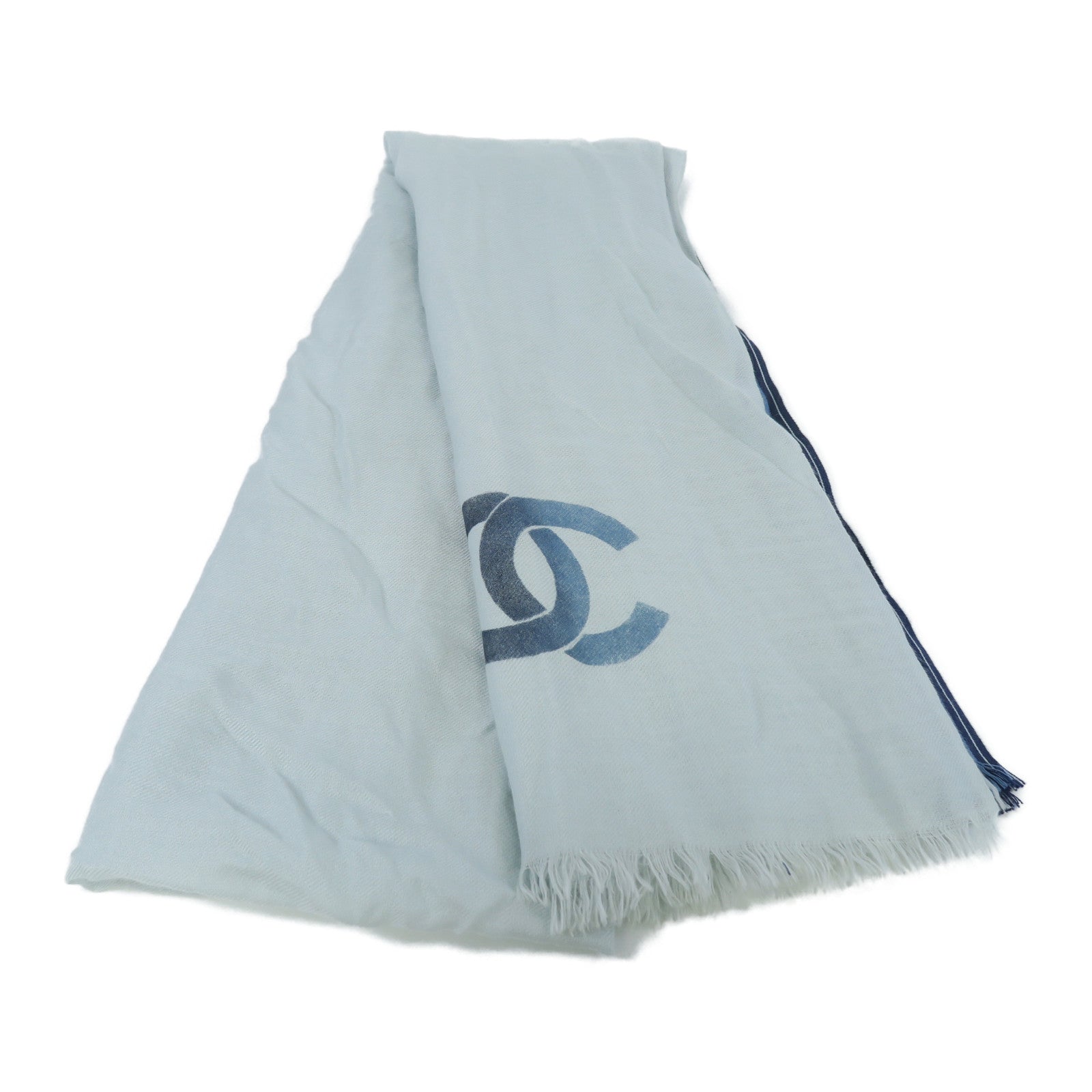 CHANEL 羊絨/絲質Scarf圍巾藍色