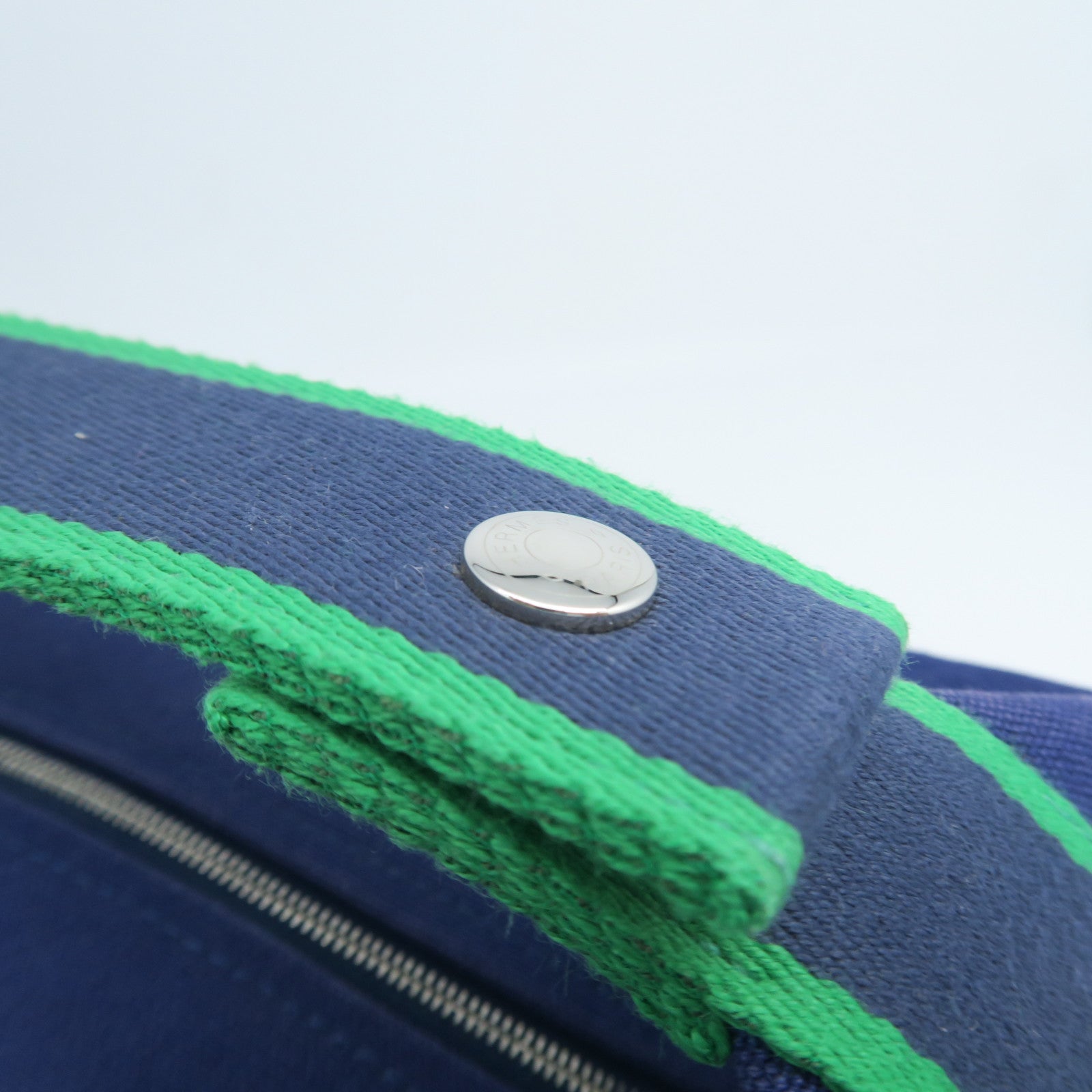 HERMES Canvas Bride A Brac GM Silver Button Handle Bag Blue/Green